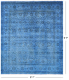 Blue Full Pile Overdyed Handmade Wool Rug - 8' 1" X 9' 7" - Golden Nile