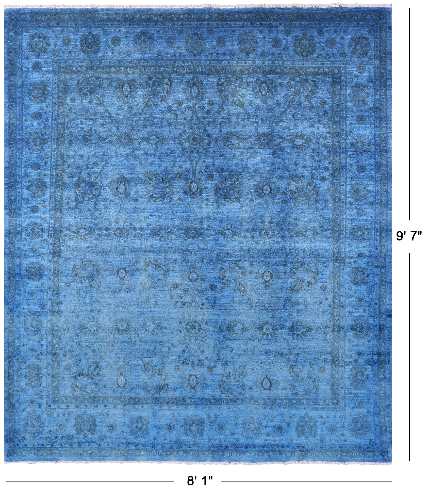 Blue Full Pile Overdyed Handmade Wool Rug - 8' 1" X 9' 7" - Golden Nile