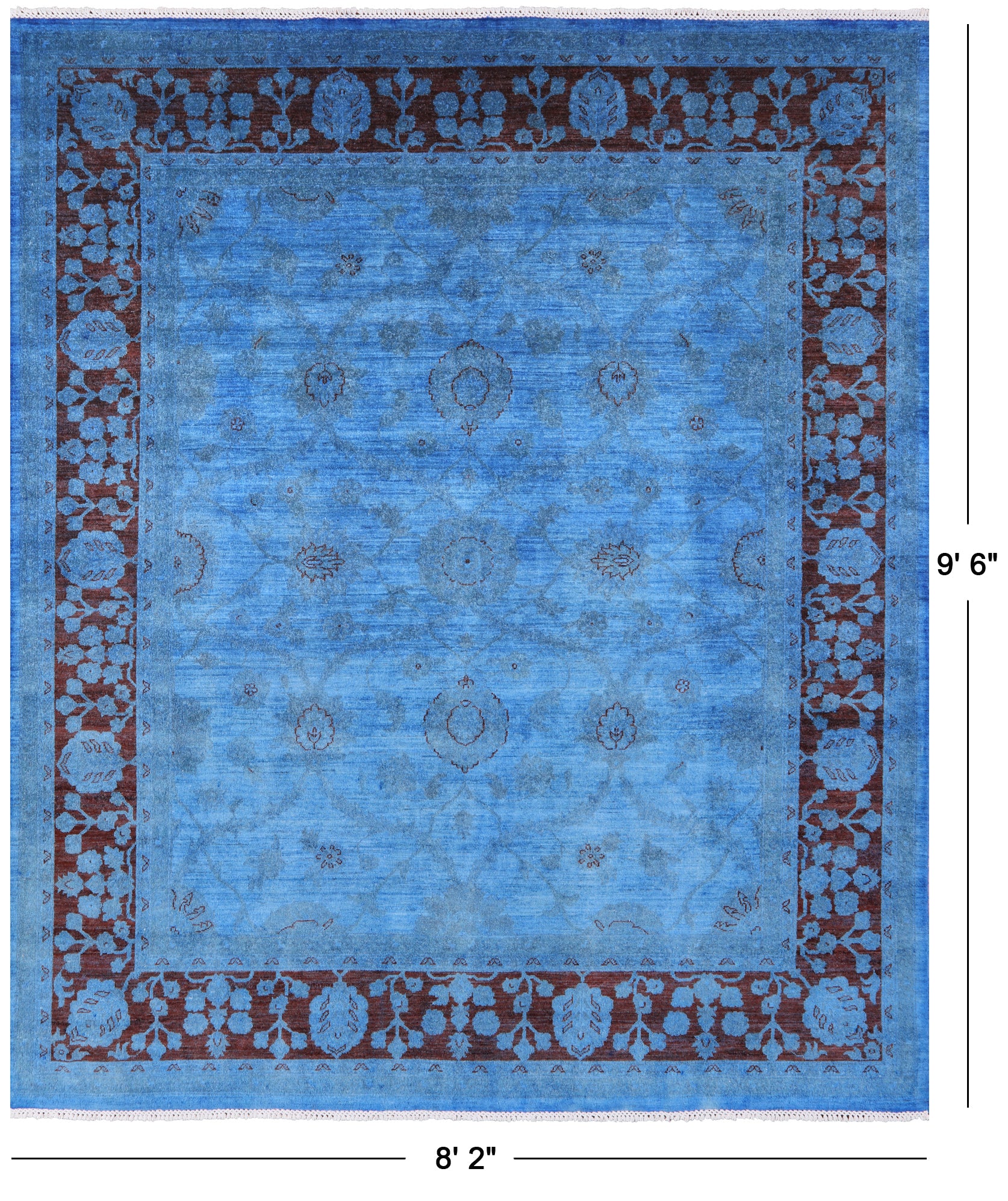 Blue Full Pile Overdyed Hand Knotted Wool Area Rug - 8' 2" X 9' 6" - Golden Nile