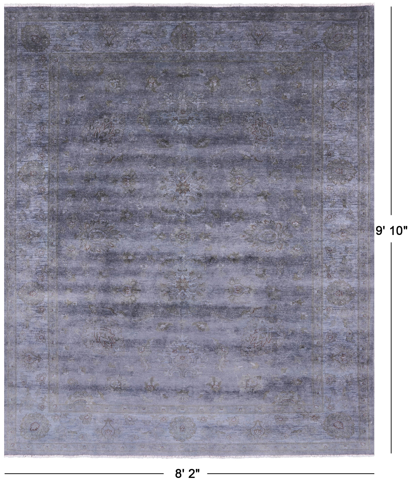 Grey Full Pile Overdyed Hand Knotted Wool Area Rug - 8' 2" X 9' 10" - Golden Nile