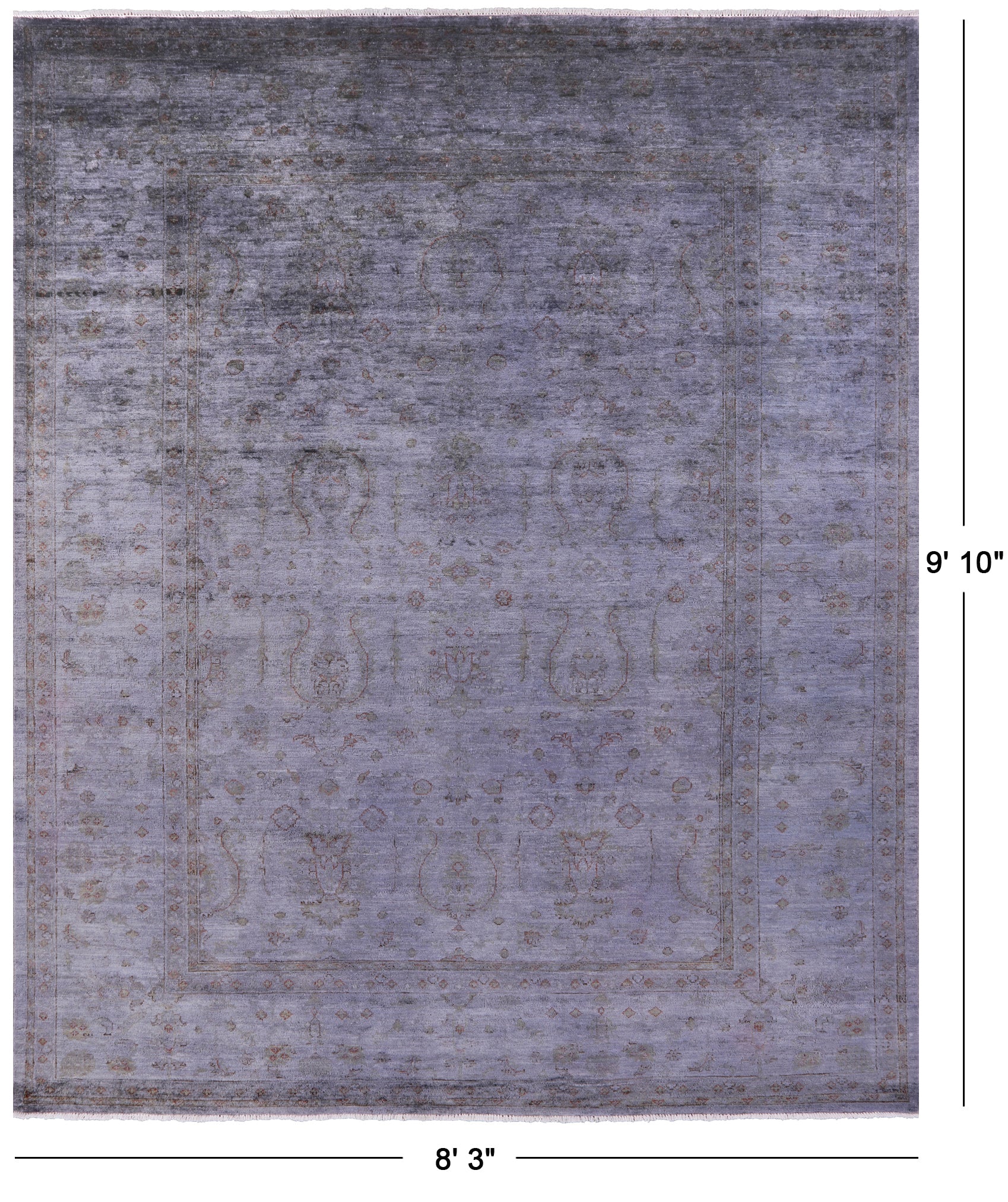 Grey Full Pile Overdyed Hand Knotted Area Rug - 8' 3" X 9' 10" - Golden Nile