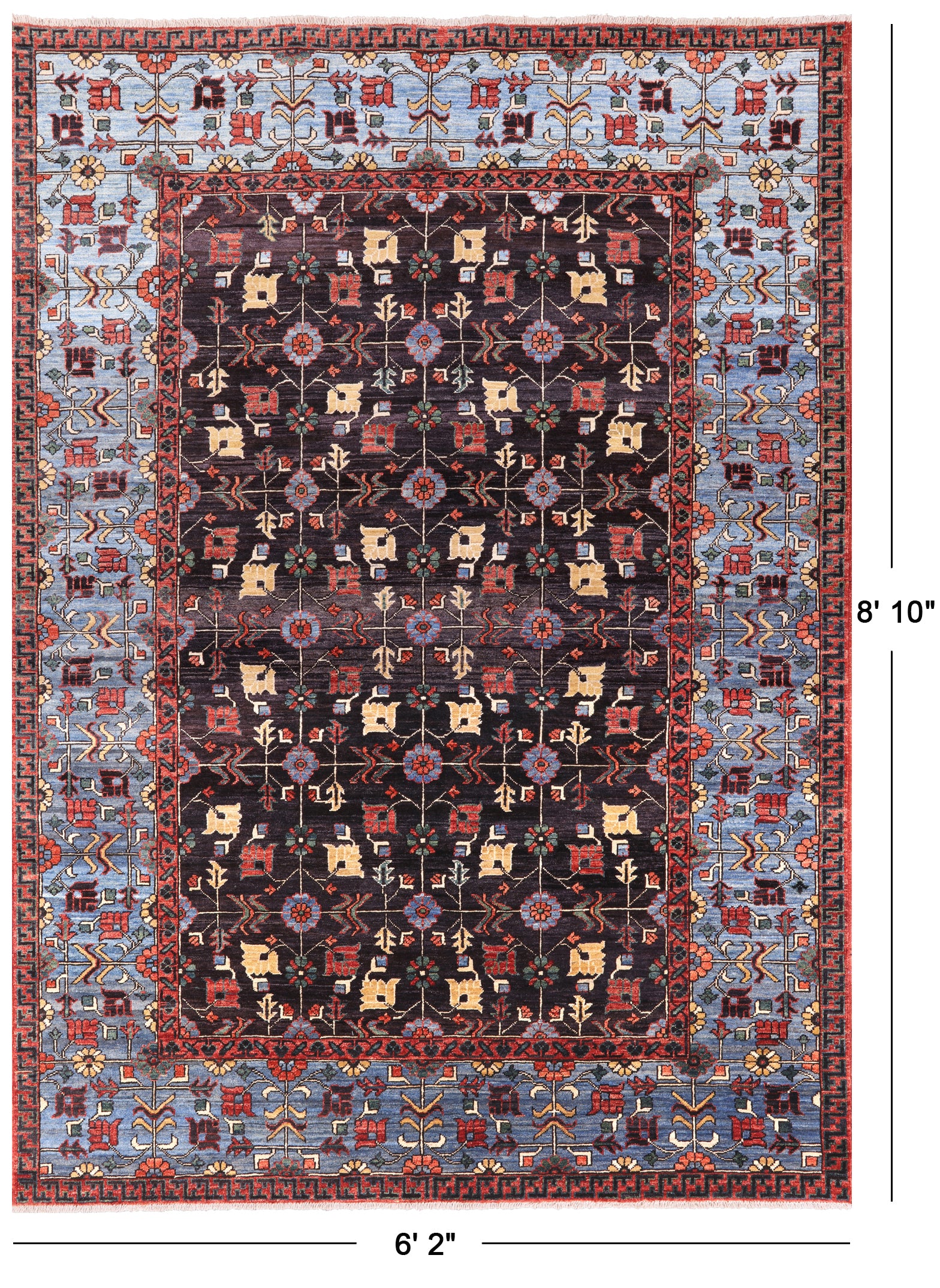 Black Fine Serapi Handmade Wool Area Rug - 6' 2" X 8' 10" - Golden Nile