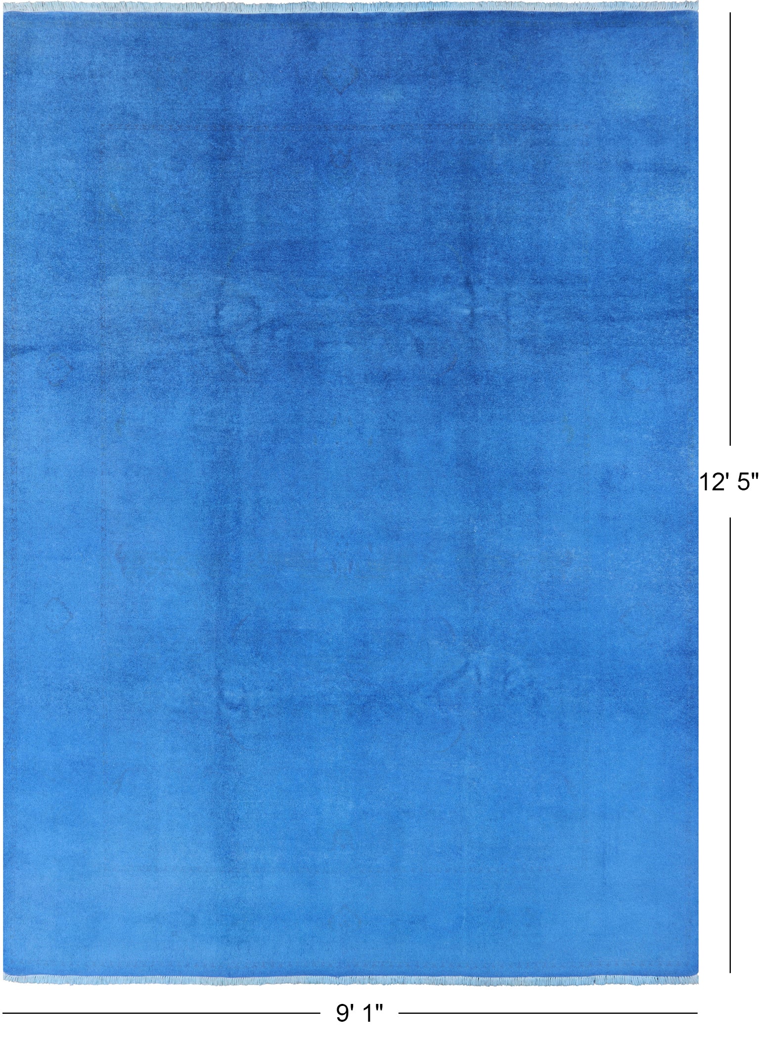 Blue Full Pile Overdyed Handmade Wool Area Rug - 9' 1" X 12' 5" - Golden Nile