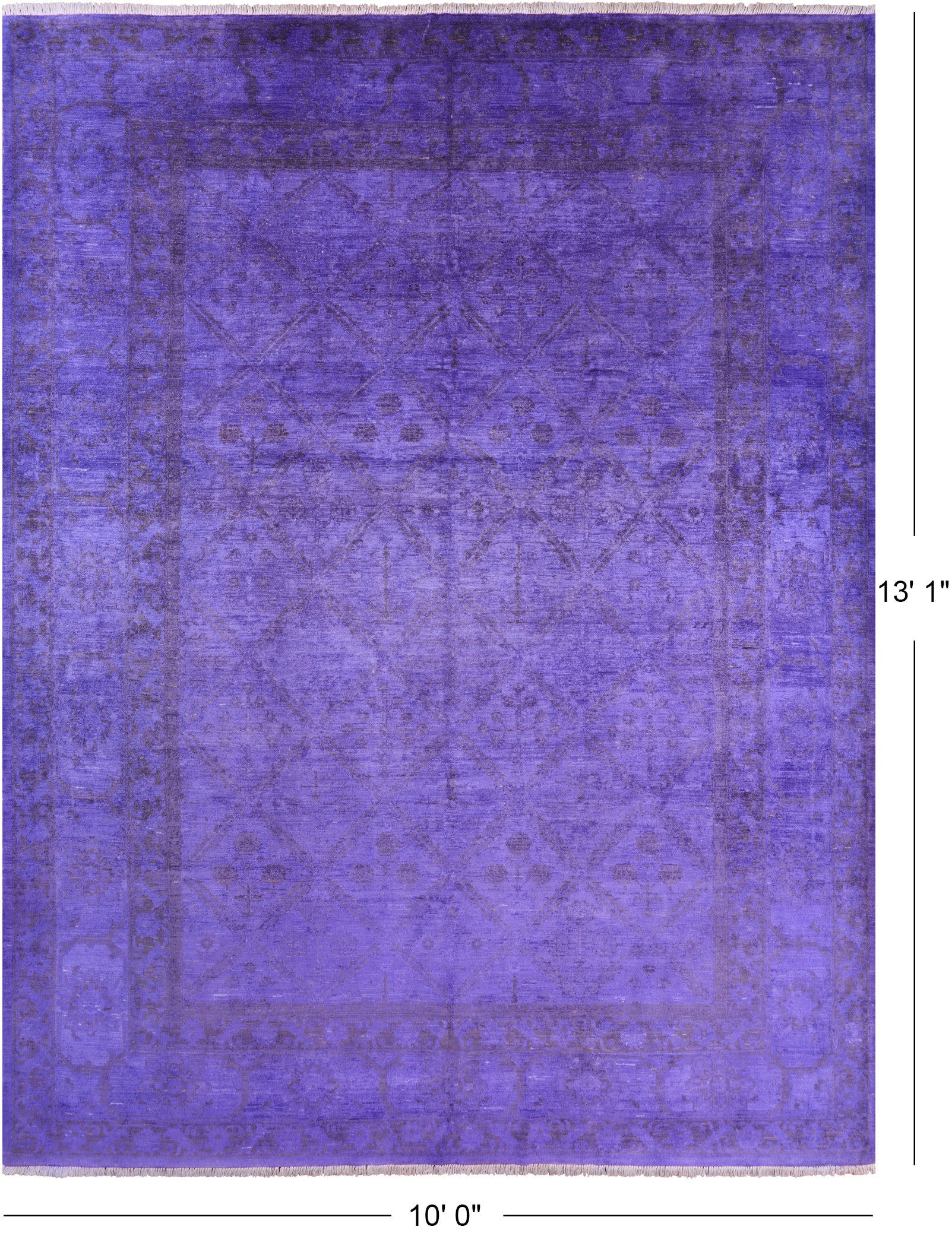 Purple Full Pile Overdyed Handmade Wool Area Rug - 10' 0" X 13' 1" - Golden Nile