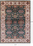 Green Peshawar Hand Knotted Wool Rug - 6' 9" X 9' 8" - Golden Nile
