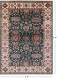 Green Peshawar Hand Knotted Wool Rug - 6' 9" X 9' 8" - Golden Nile
