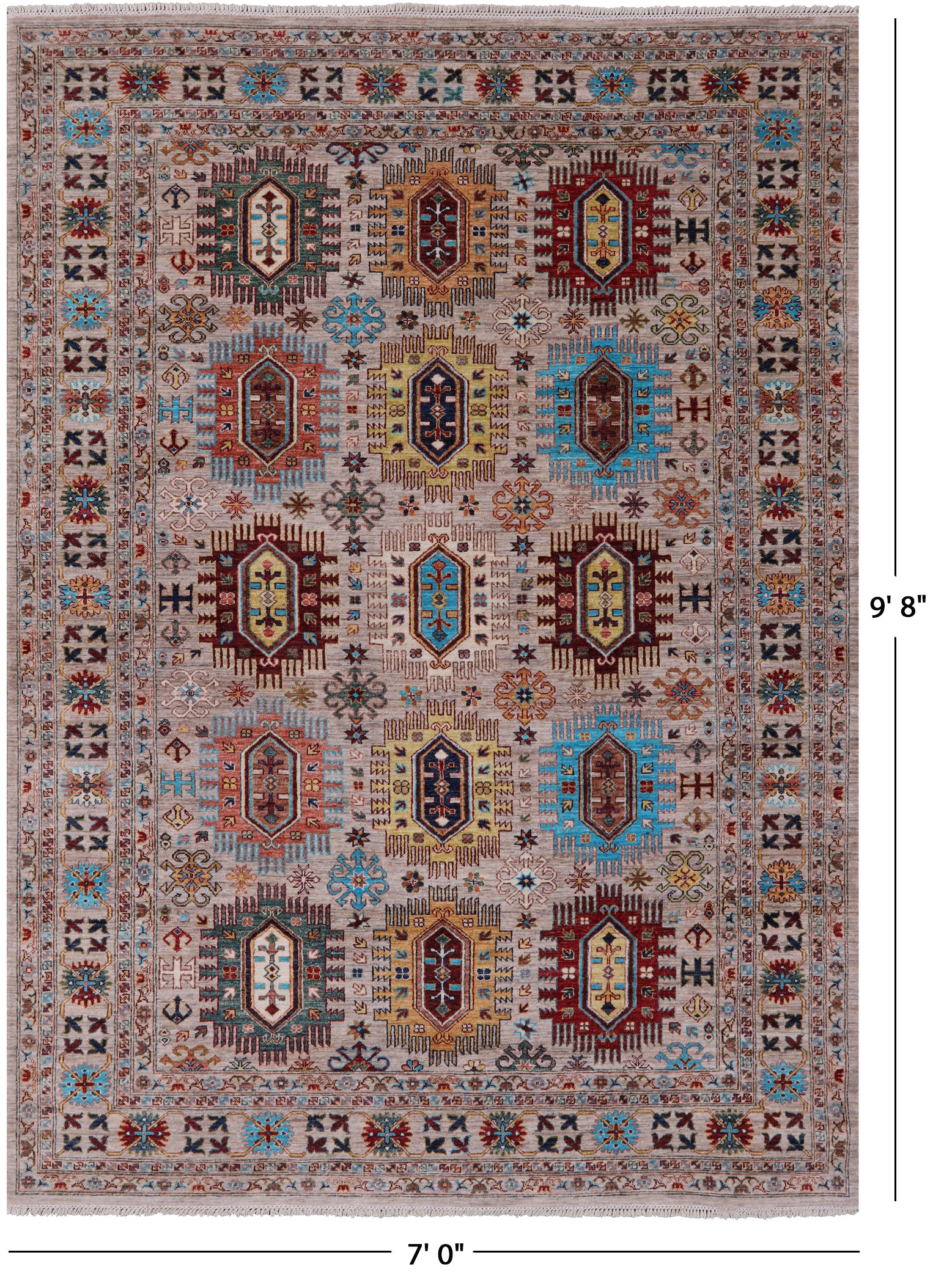 Turkmen Ersari Hand Knotted Wool Rug - 7' 0" X 9' 8" - Golden Nile