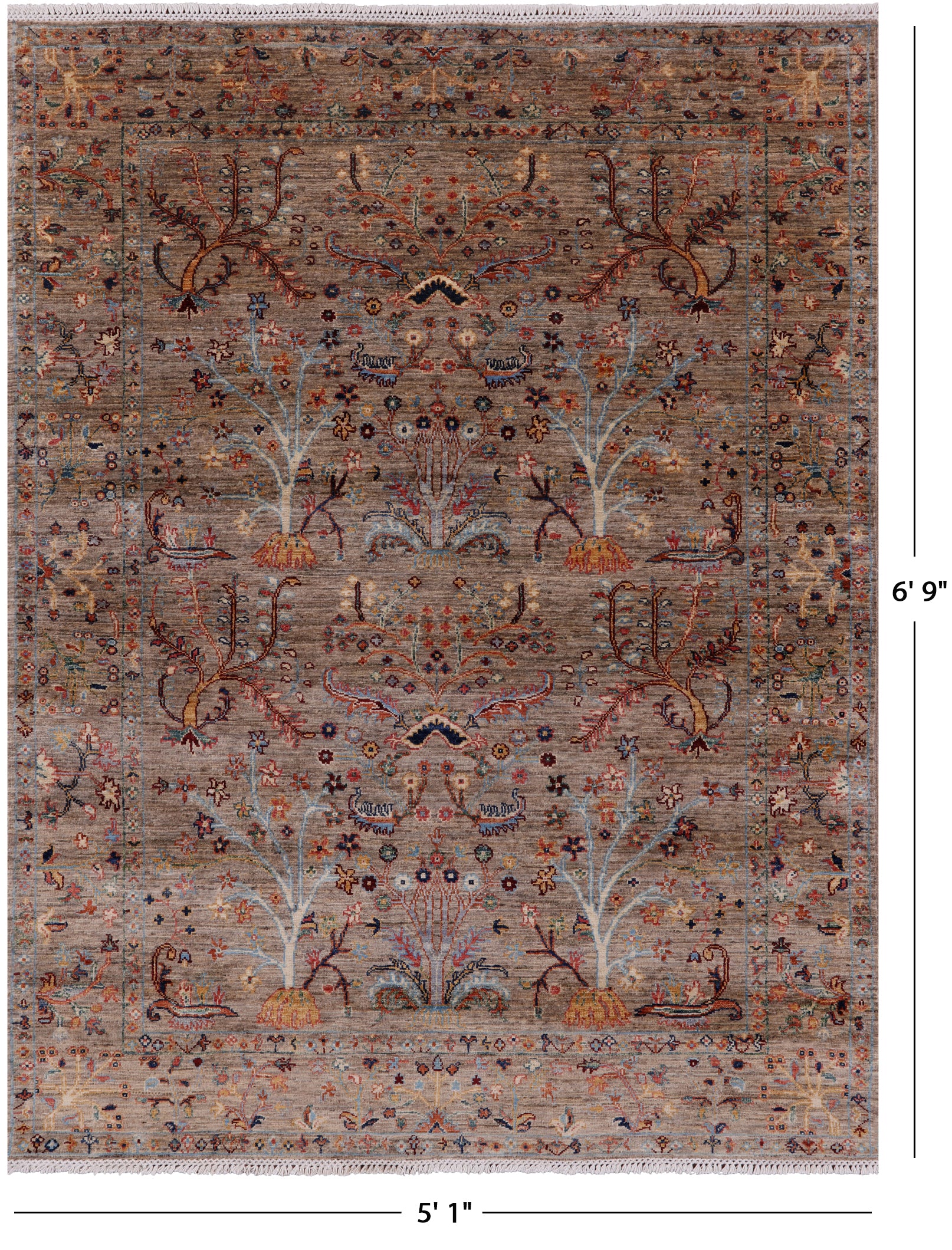 Peshawar Hand Knotted Wool Rug - 5' 1" X 6' 9" - Golden Nile