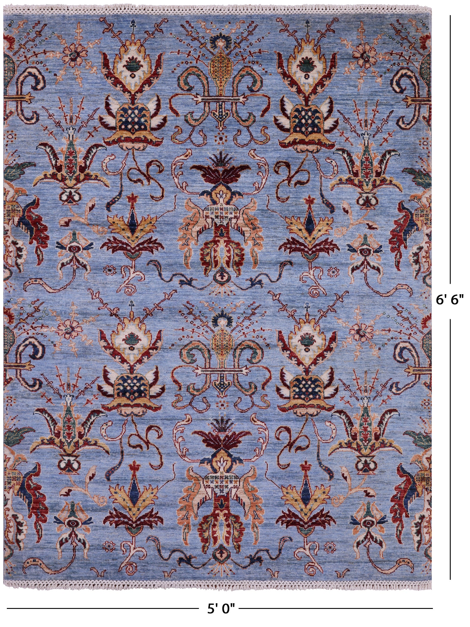 Blue Peshawar Handmade Wool Rug - 5' 0" X 6' 6" - Golden Nile
