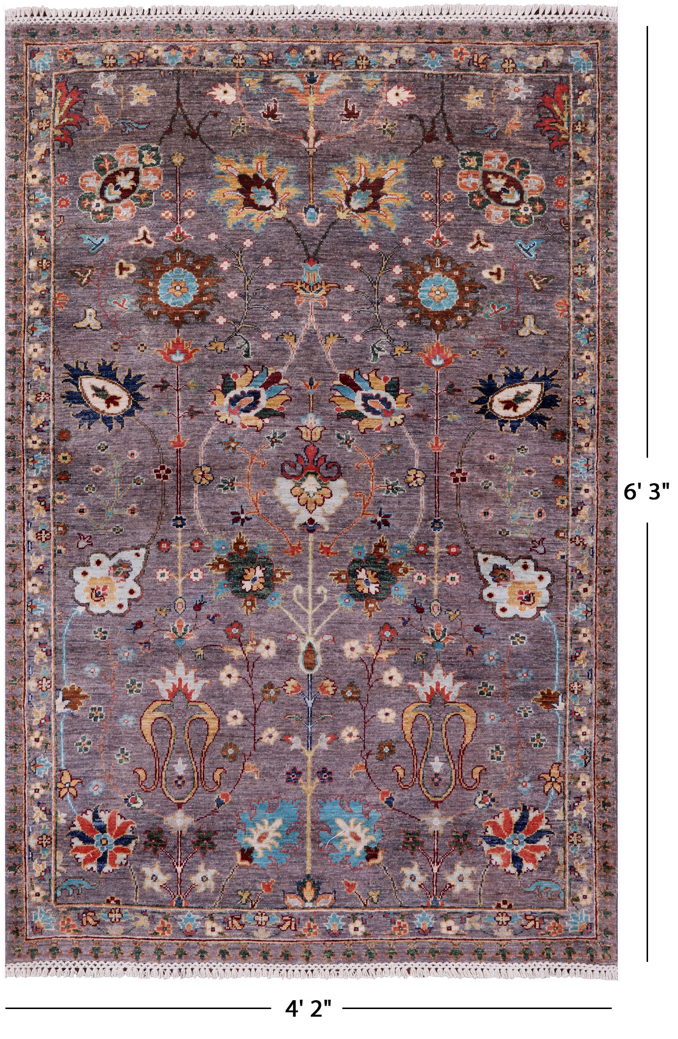 Peshawar Hand Knotted Wool Rug - 4' 2" X 6' 3" - Golden Nile