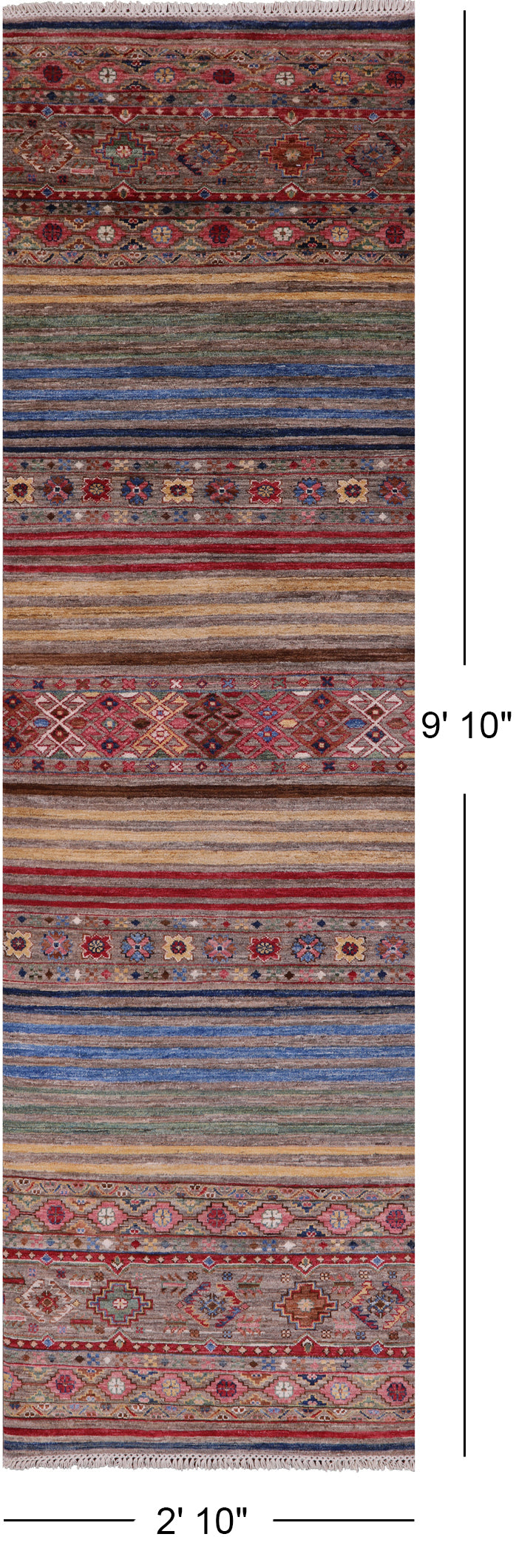 Khorjin Persian Gabbeh Hand Knotted Wool Runner Rug - 2' 10" X 9' 10" - Golden Nile