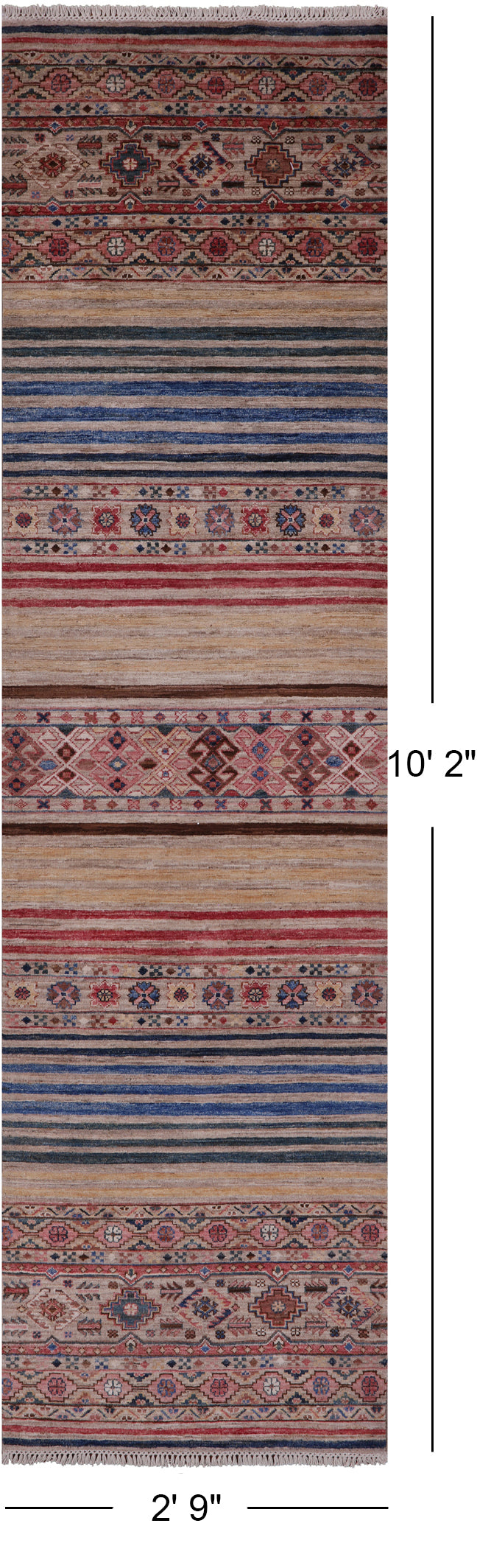 Khorjin Persian Gabbeh Handmade Wool Runner Rug - 2' 9" X 10' 2" - Golden Nile