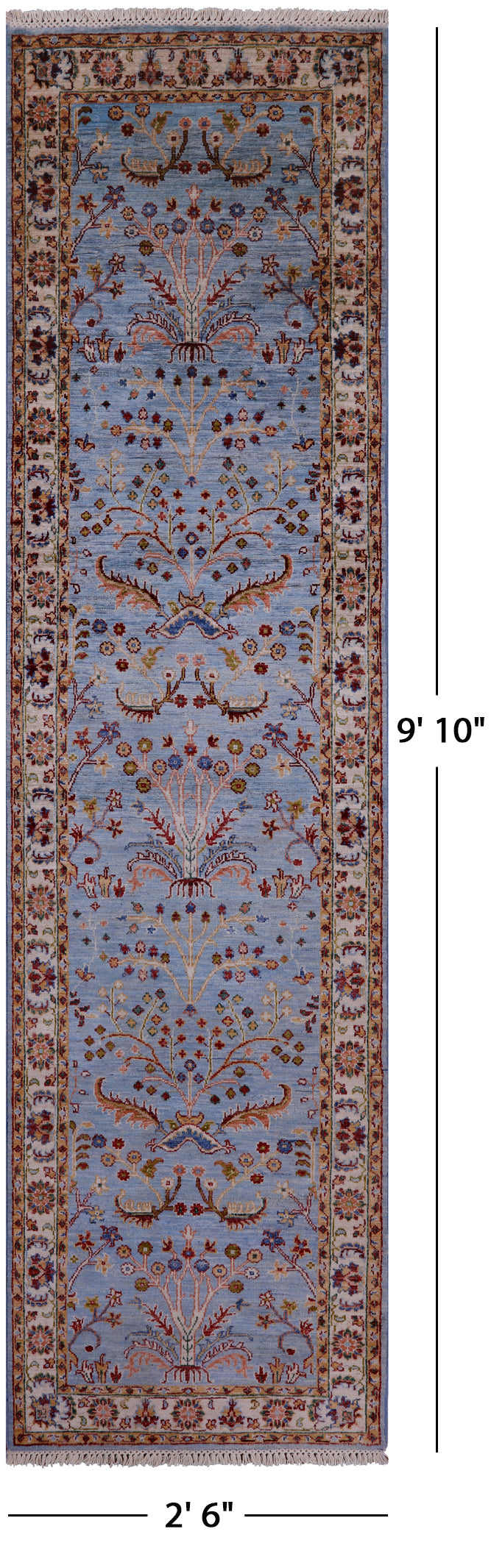 Blue Persian Tabriz Hand Knotted Wool Runner Rug - 2' 6" X 9' 10" - Golden Nile