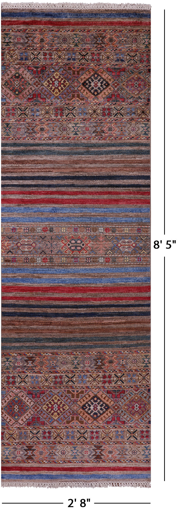 Khorjin Persian Gabbeh Hand Knotted Wool Runner Rug - 2' 8" X 8' 5" - Golden Nile