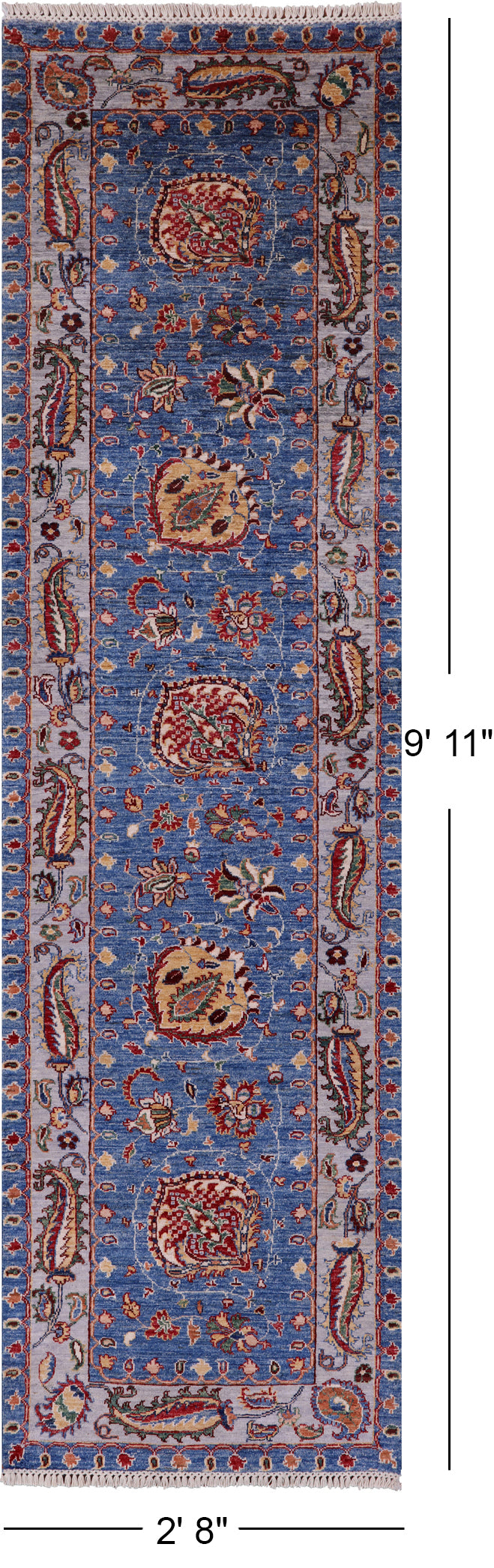 Blue Persian Tabriz Hand Knotted Wool Runner Rug - 2' 8" X 9' 11" - Golden Nile