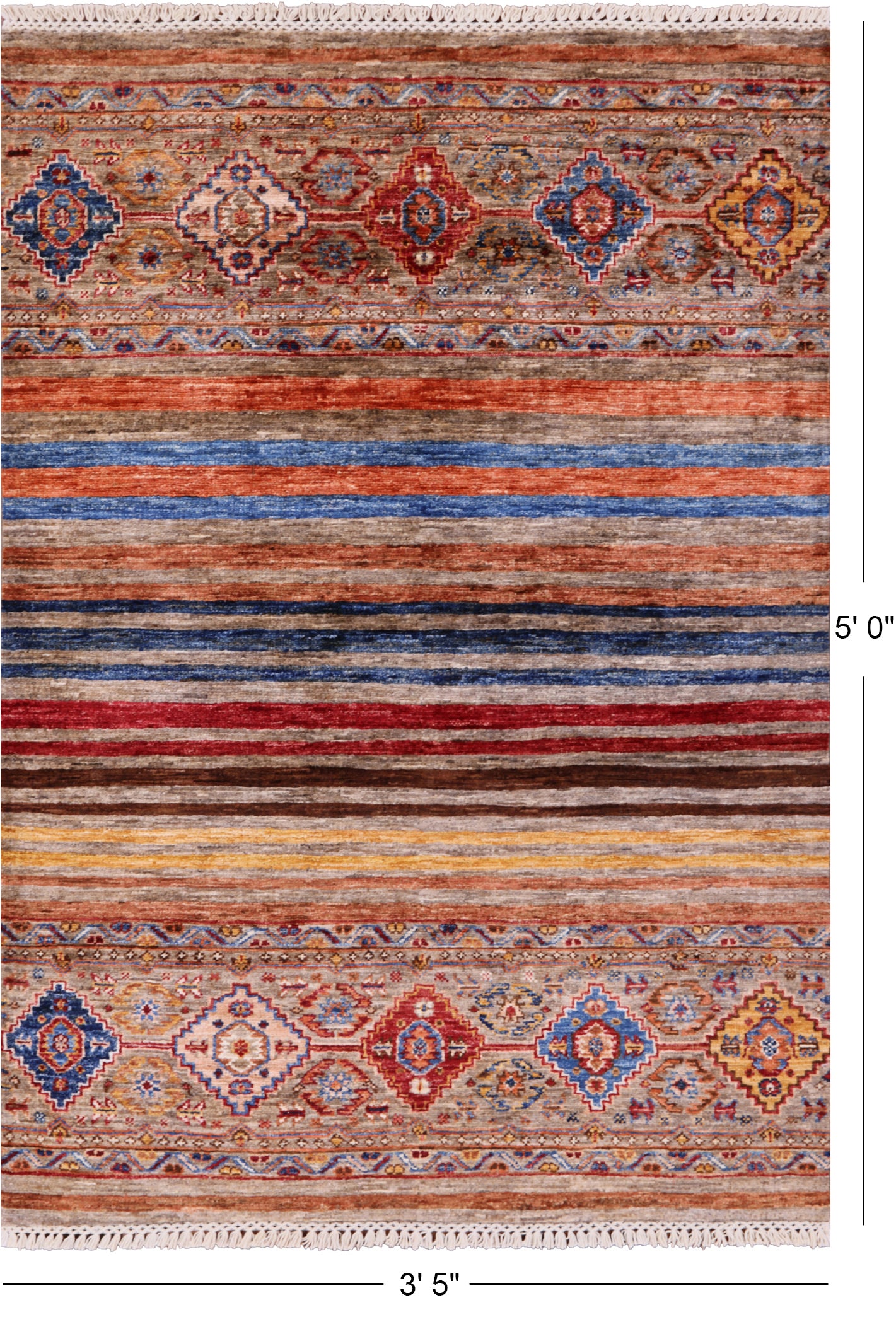 Khorjin Persian Gabbeh Hand Knotted Wool Rug - 3' 5" X 5' 0" - Golden Nile