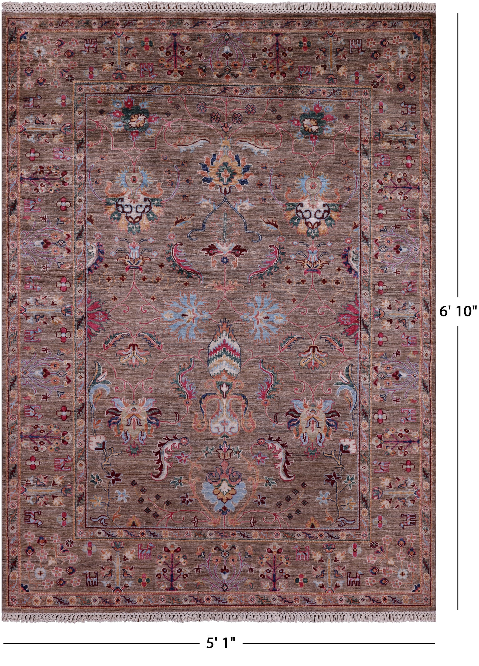 Peshawar Hand Knotted Wool Rug - 5' 1" X 6' 10" - Golden Nile