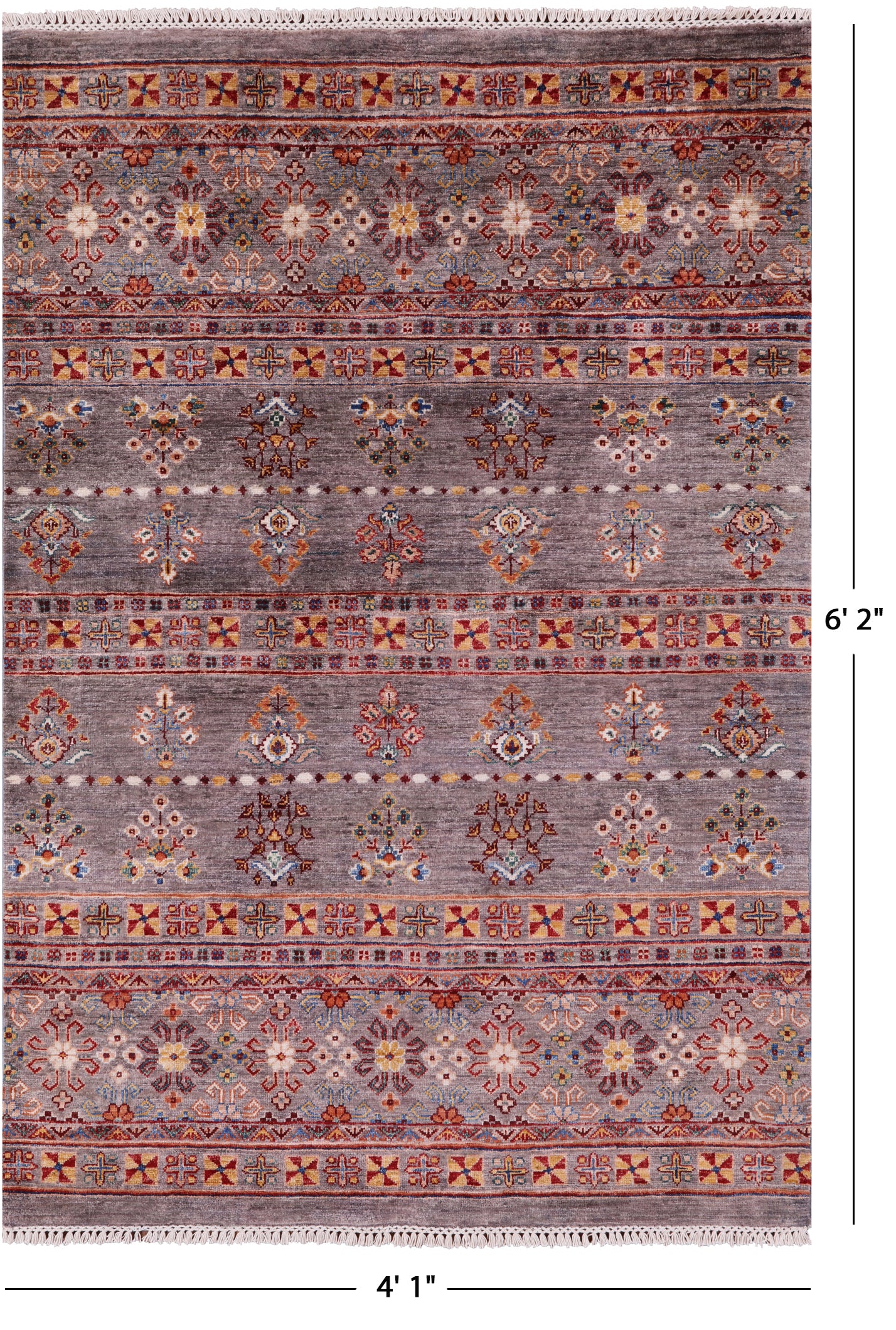 Khorjin Persian Gabbeh Hand Knotted Wool Rug - 4' 1" X 6' 2" - Golden Nile