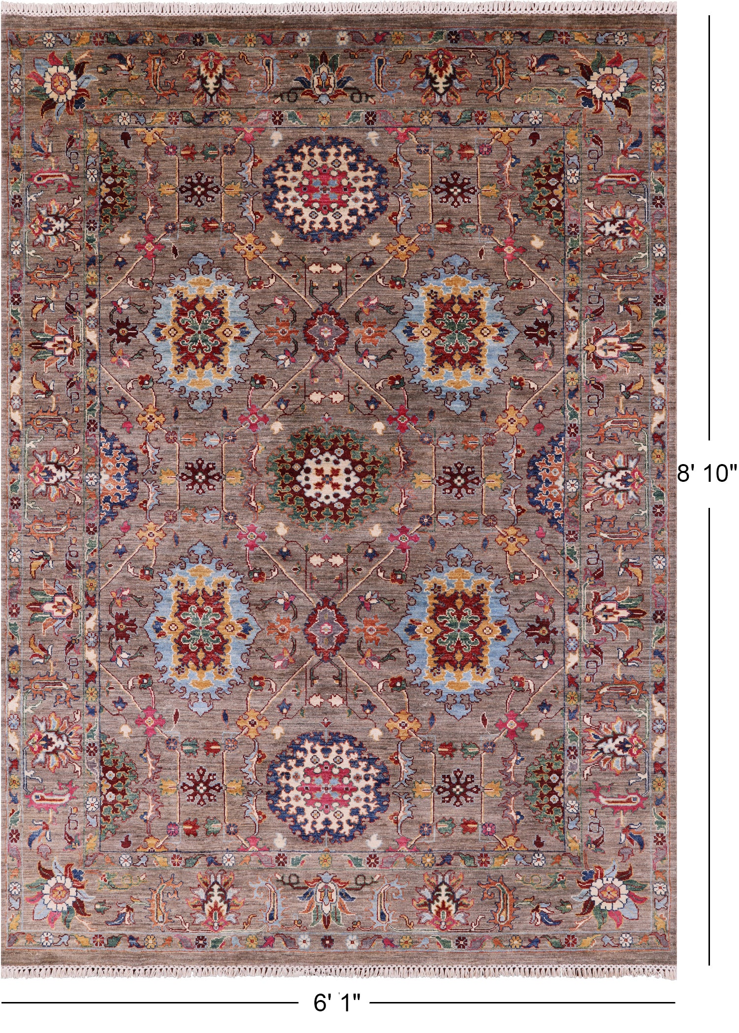 Peshawar Handmade Wool Rug - 6' 1" X 8' 10" - Golden Nile