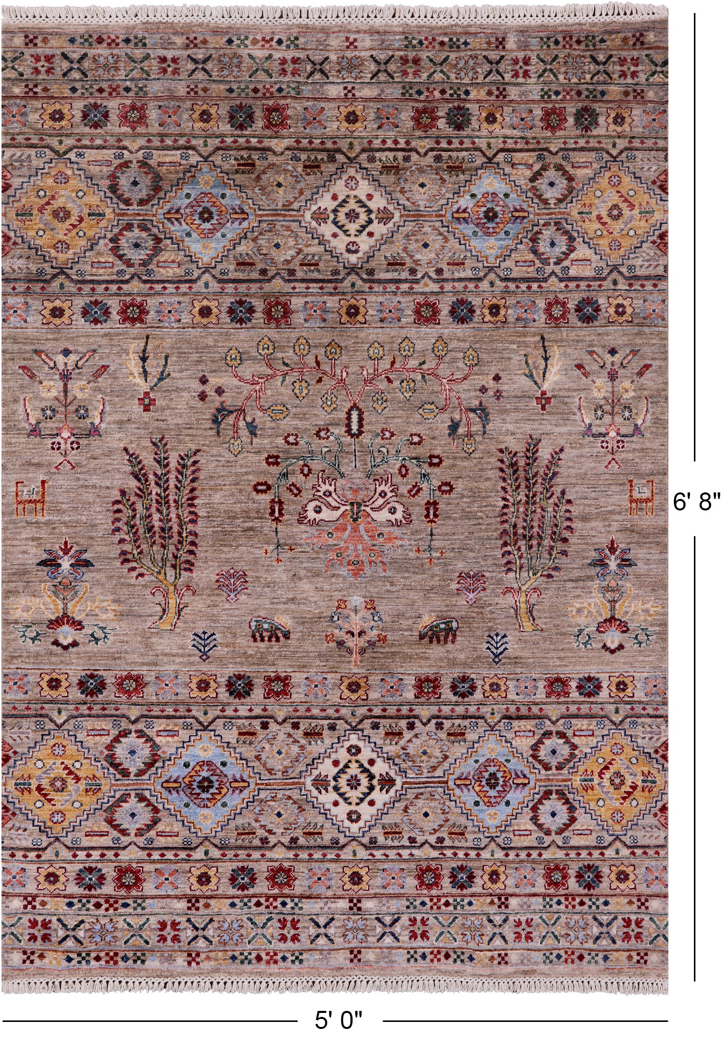 Tribal Persian Gabbeh Hand Knotted Wool Rug - 5' 0" X 6' 8" - Golden Nile