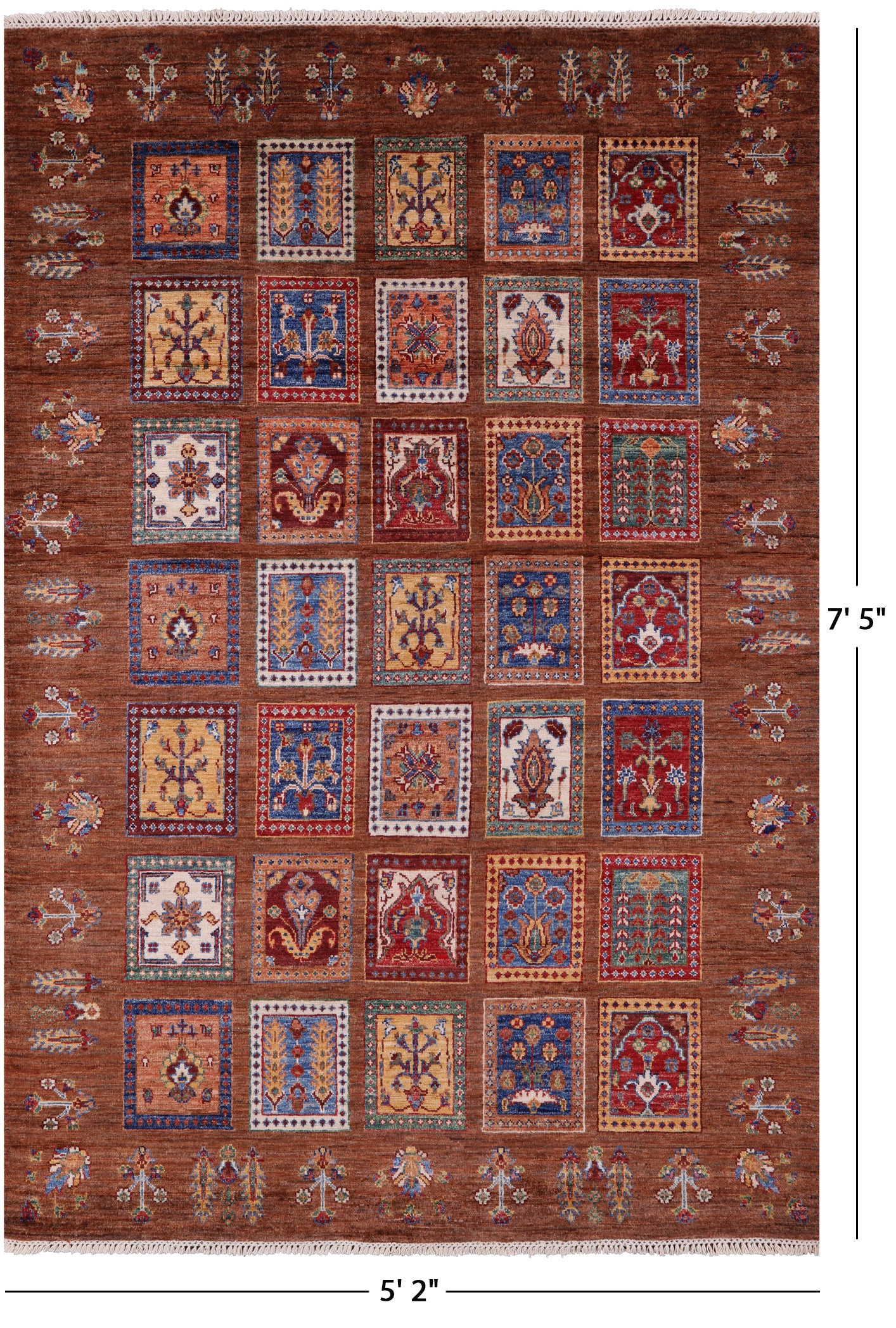 Brown Tribal Persian Gabbeh Hand Knotted Wool Rug - 5' 2" X 7' 5" - Golden Nile