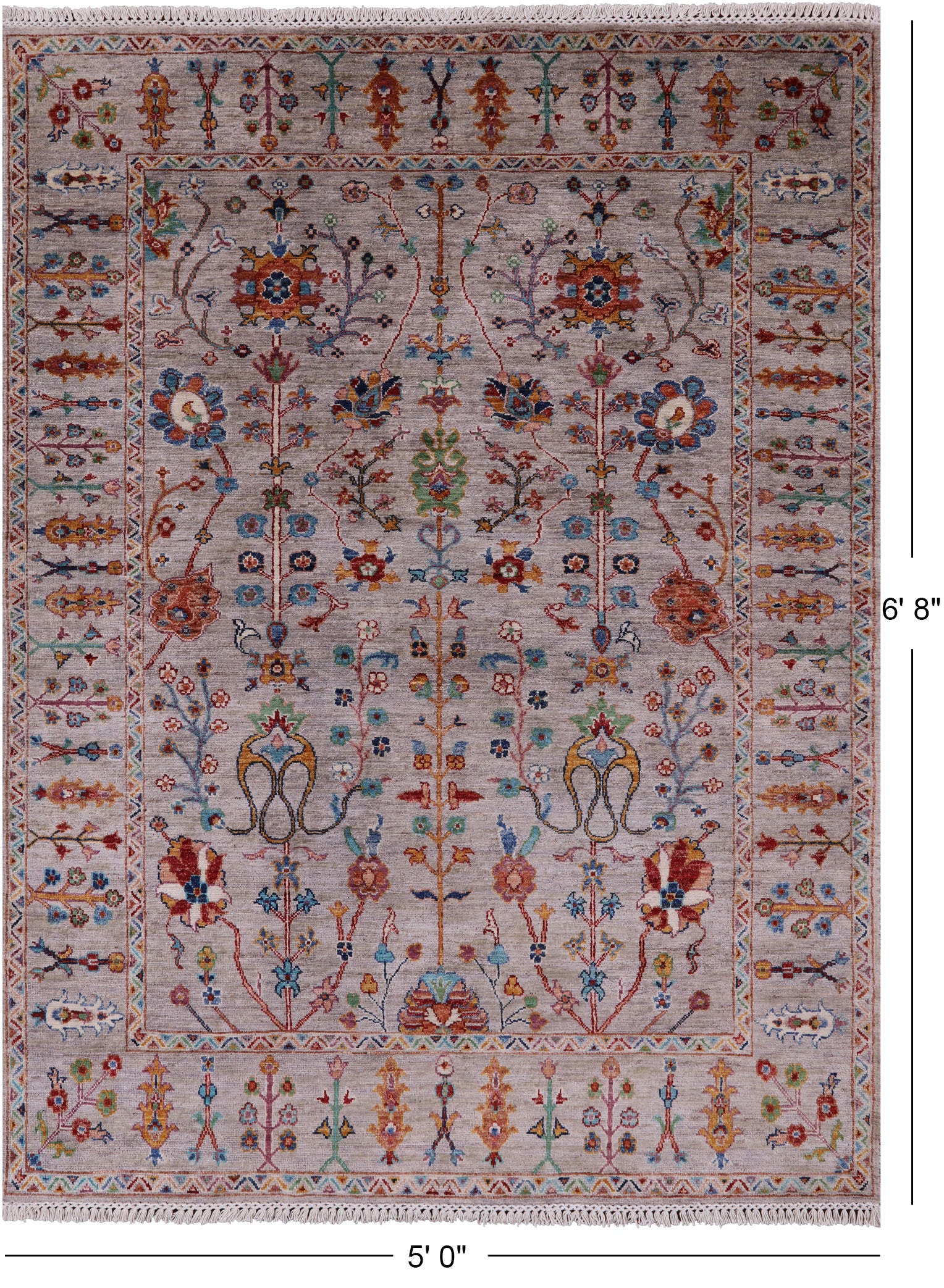 Peshawar Hand Knotted Wool Rug - 5' 0" X 6' 8" - Golden Nile