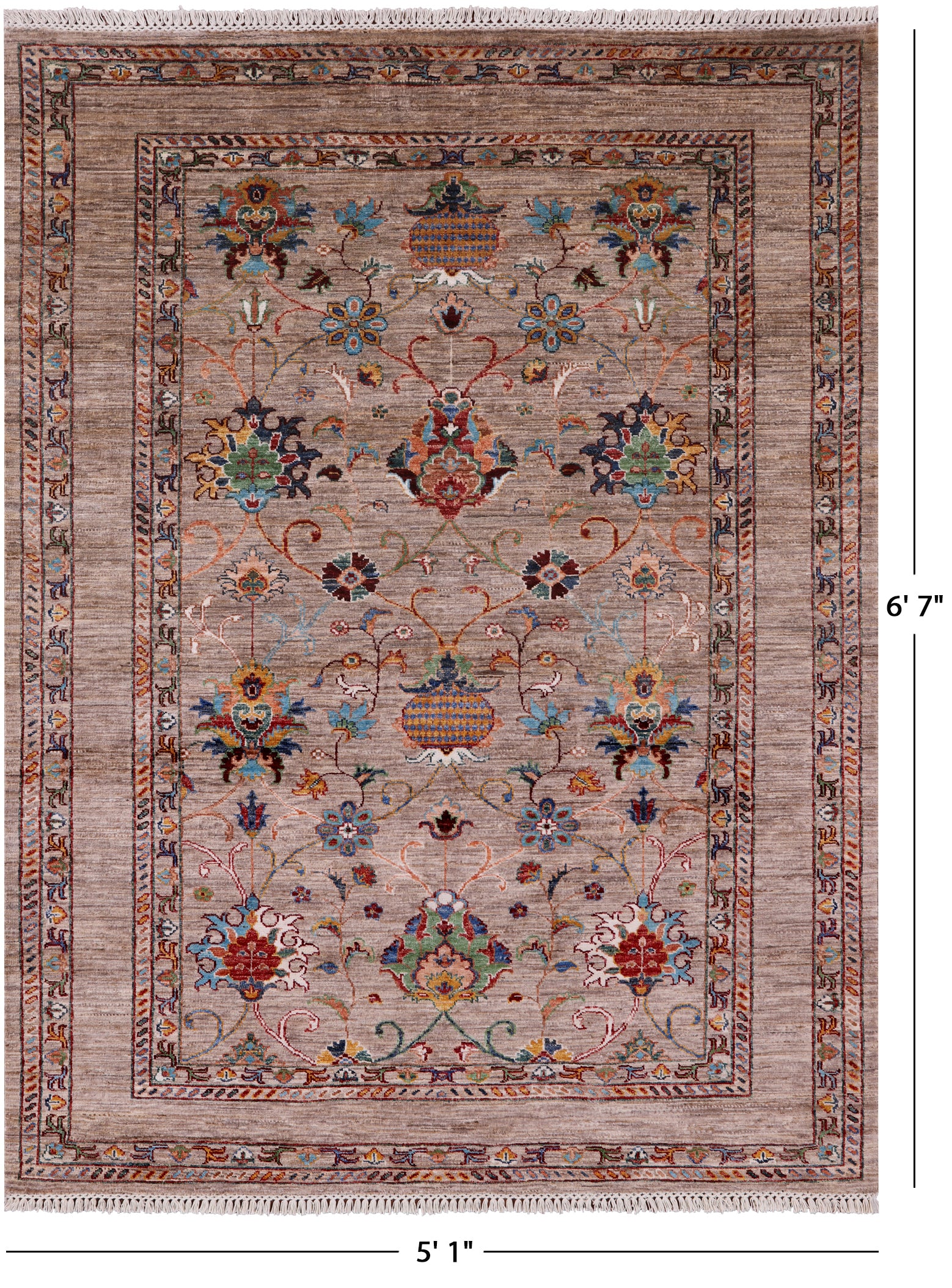 Peshawar Hand Knotted Wool Rug - 5' 1" X 6' 7" - Golden Nile