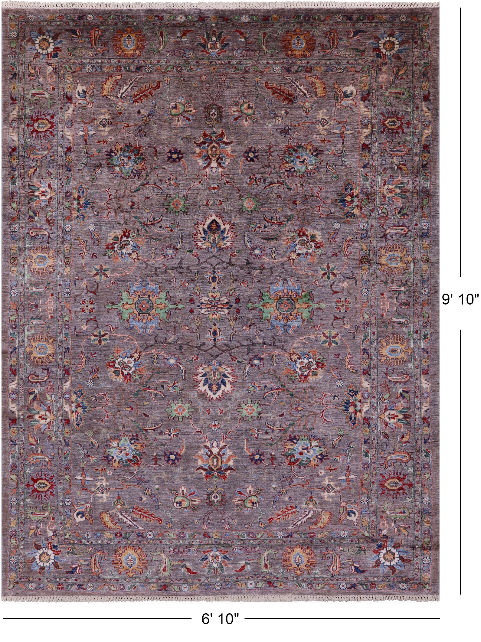 Grey Peshawar Hand Knotted Wool Rug - 6' 10" X 9' 10" - Golden Nile