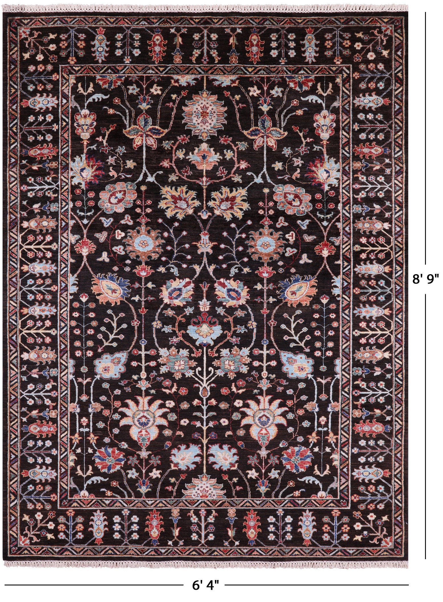 Brown Peshawar Handmade Wool Rug - 6' 4" X 8' 9" - Golden Nile