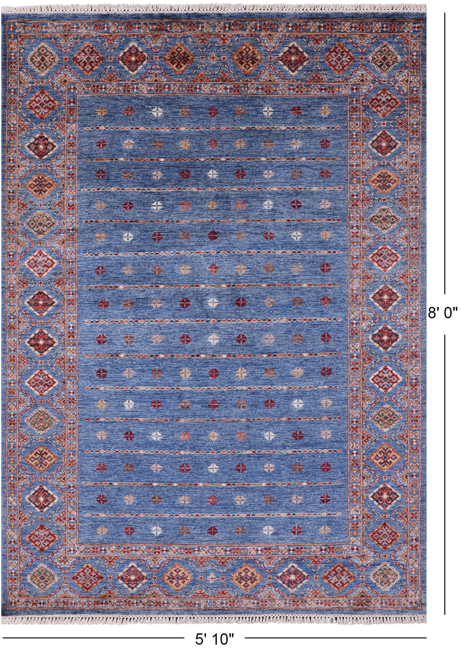 Blue Khorjin Persian Gabbeh Hand Knotted Wool Rug - 5' 10" X 8' 0" - Golden Nile