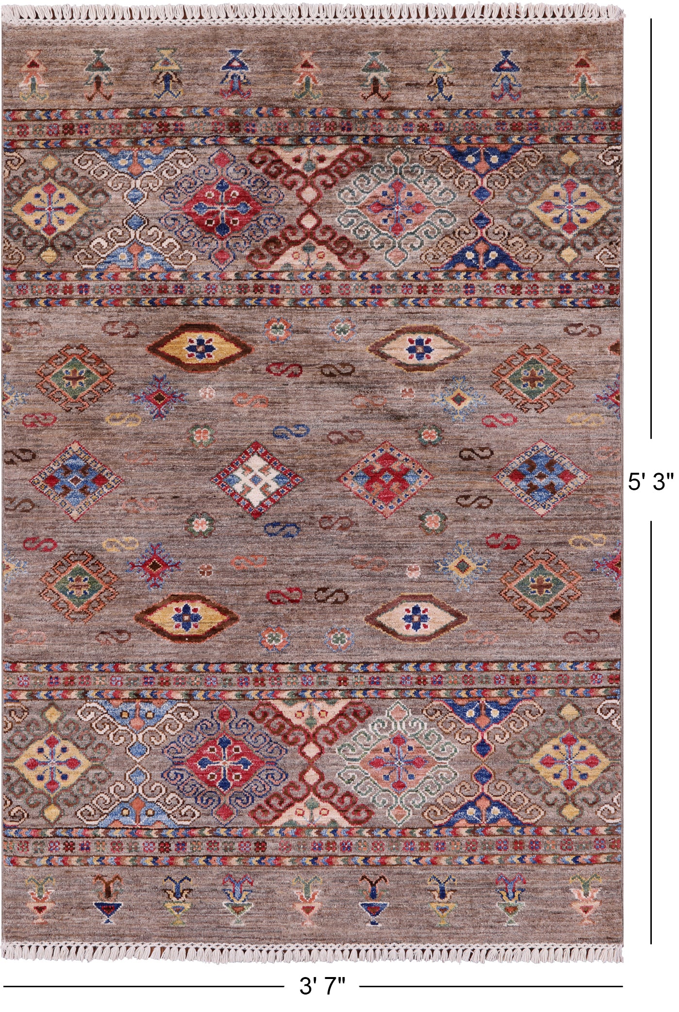 Khorjin Persian Gabbeh Handmade Wool Rug - 3' 7" X 5' 3" - Golden Nile