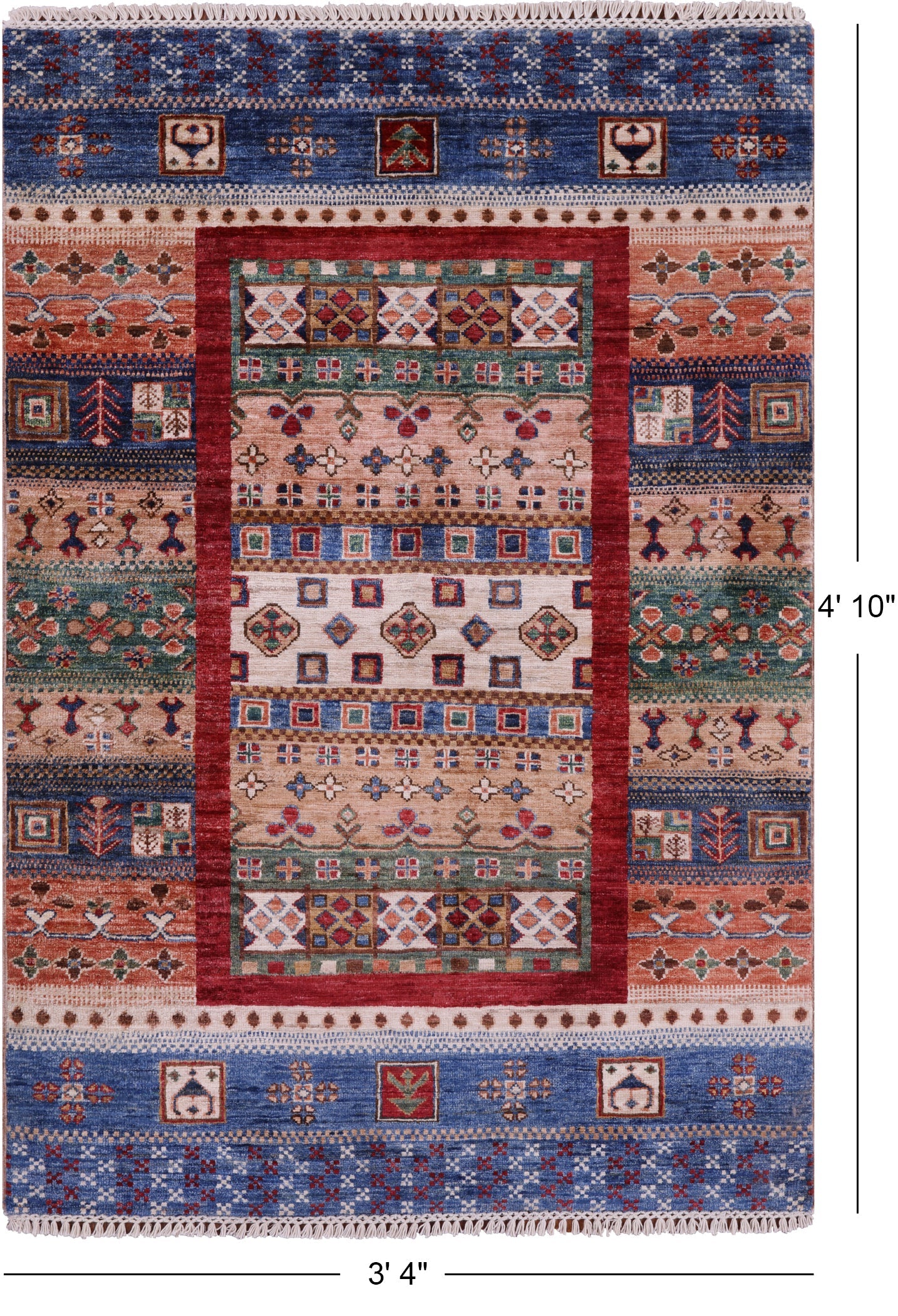 Tribal Persian Gabbeh Hand Knotted Wool Rug - 3' 4" X 4' 10" - Golden Nile