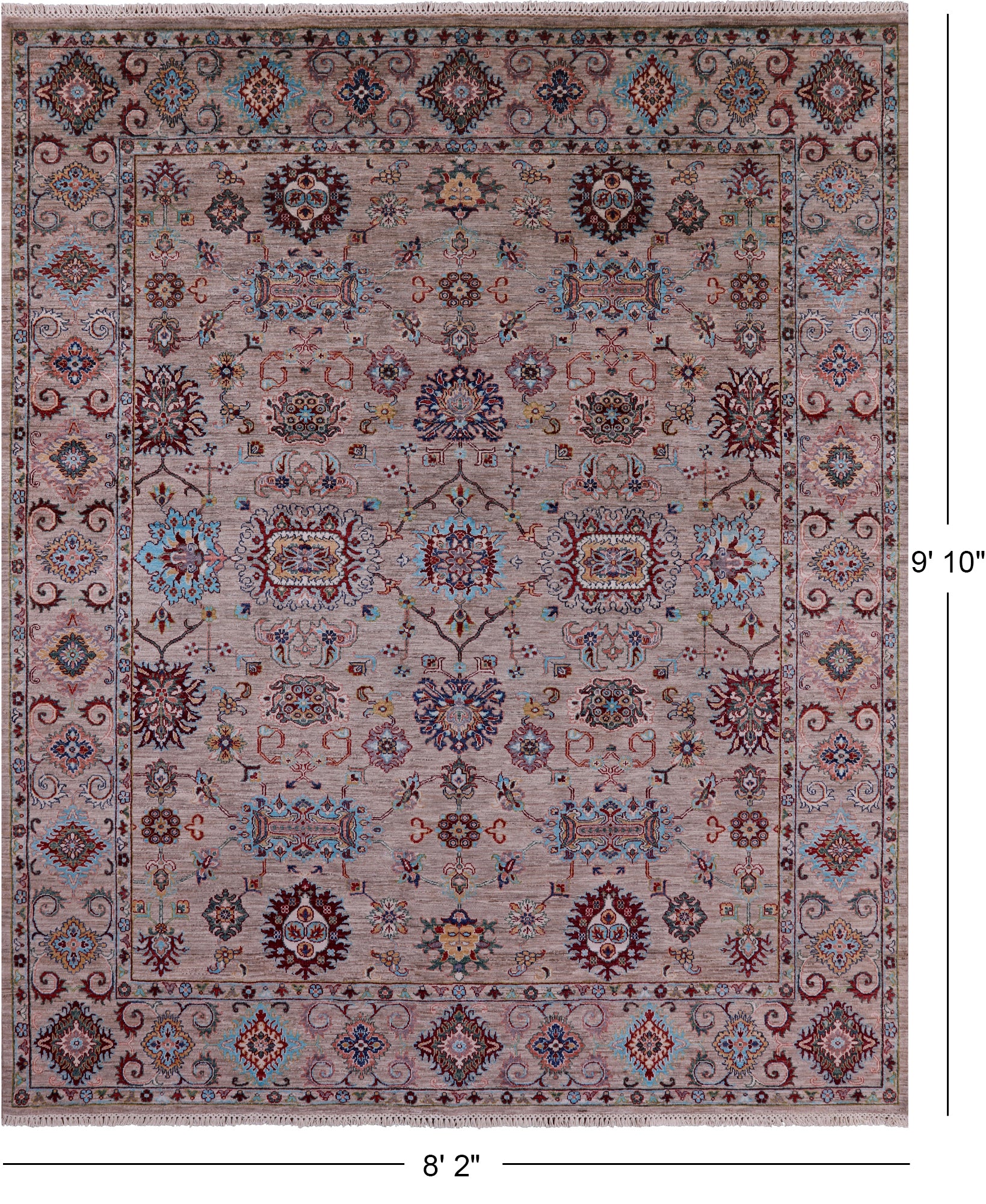 Peshawar Hand Knotted Wool Rug - 8' 2" X 9' 10" - Golden Nile