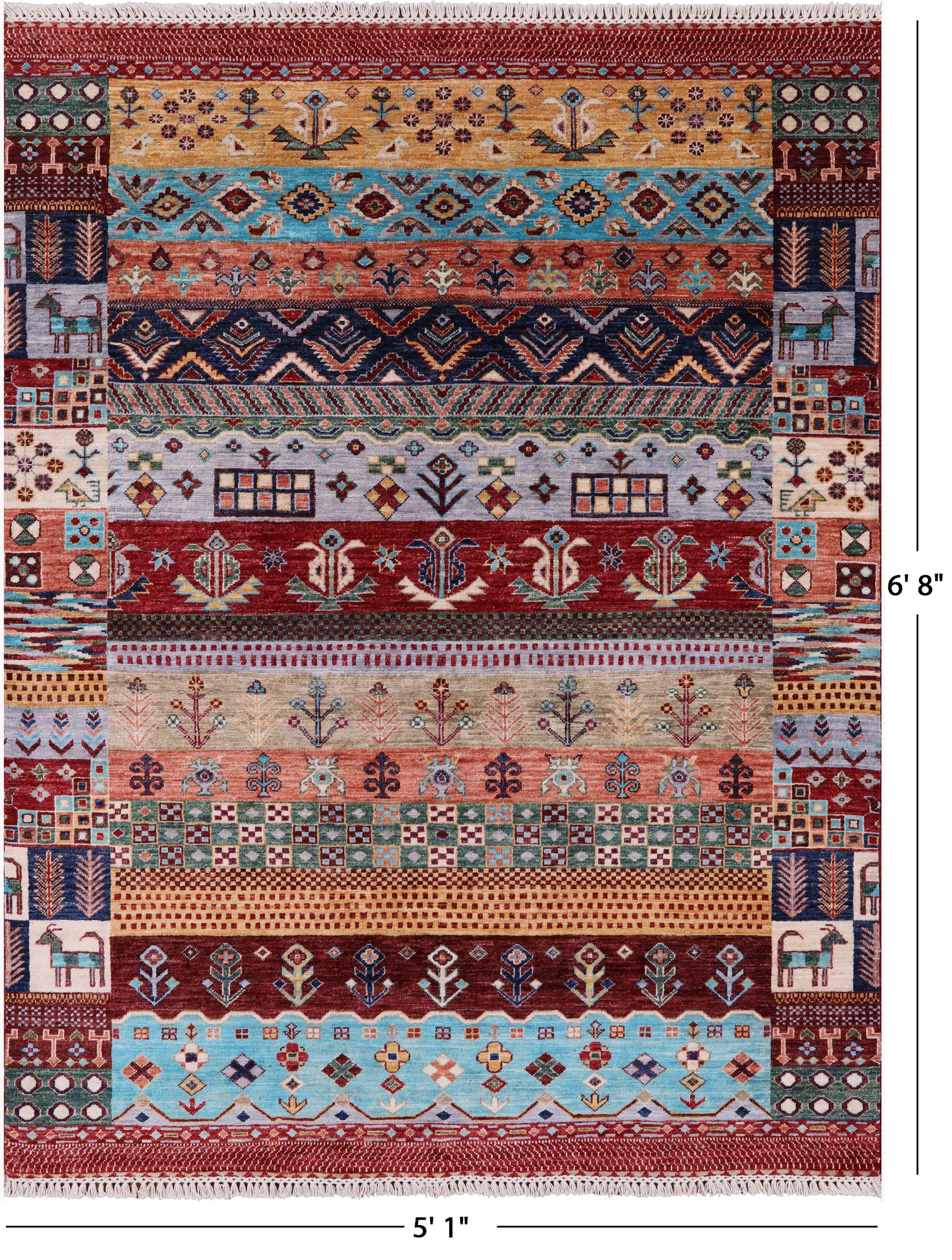 Tribal Persian Gabbeh Hand Knotted Wool Rug - 5' 1" X 6' 8" - Golden Nile