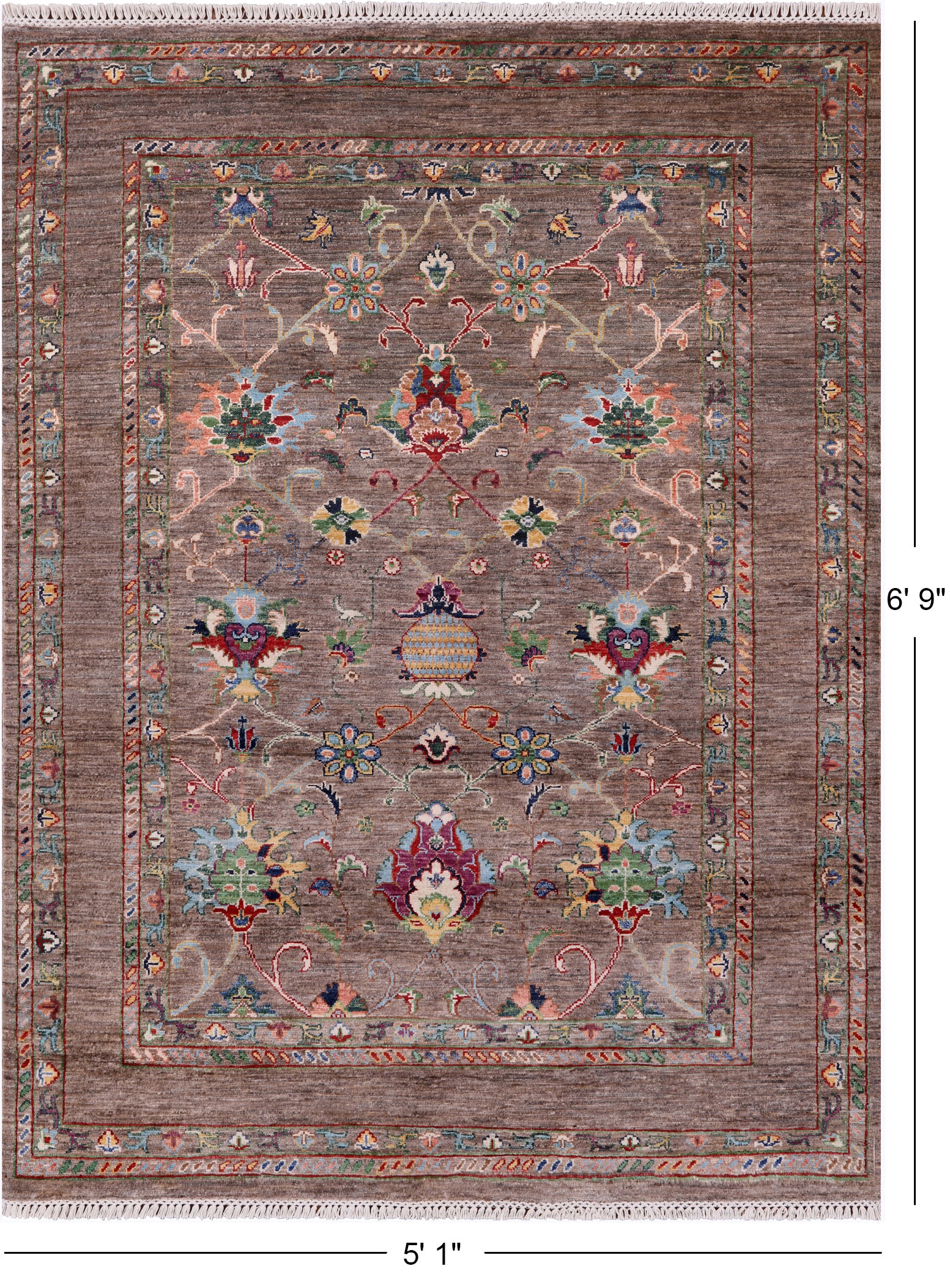 Peshawar Hand Knotted Wool Rug - 5' 1" X 6' 9" - Golden Nile