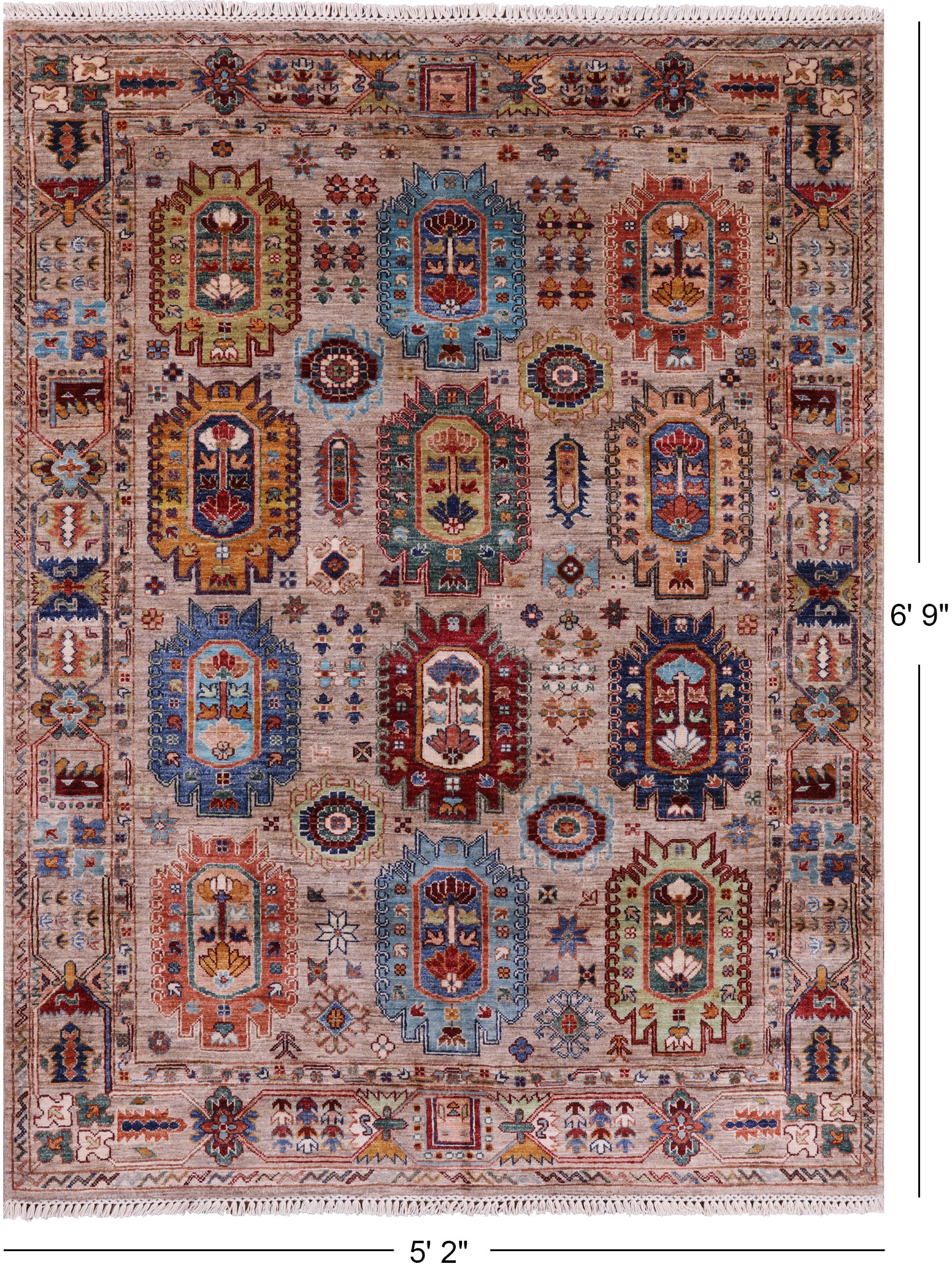 Turkmen Ersari Hand Knotted Wool Rug - 5' 2" X 6' 9" - Golden Nile