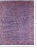 Purple Full Pile Overdyed Hand Knotted Wool Rug - 9' 0" X 11' 8" - Golden Nile