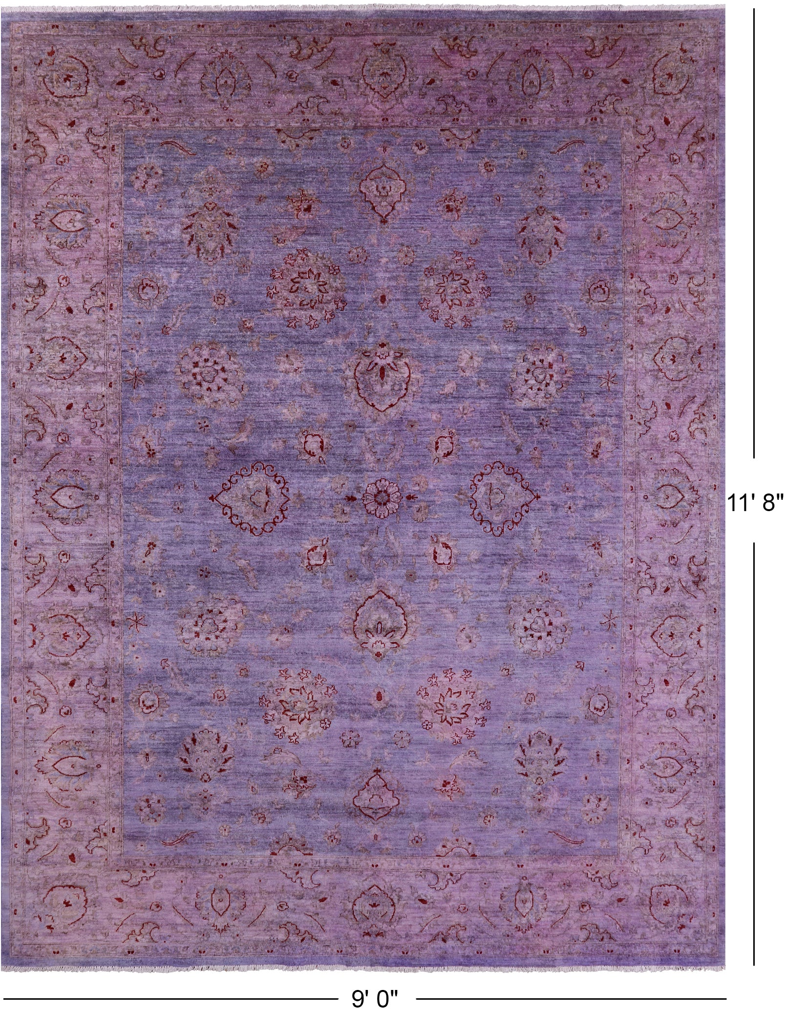 Purple Full Pile Overdyed Hand Knotted Wool Rug - 9' 0" X 11' 8" - Golden Nile