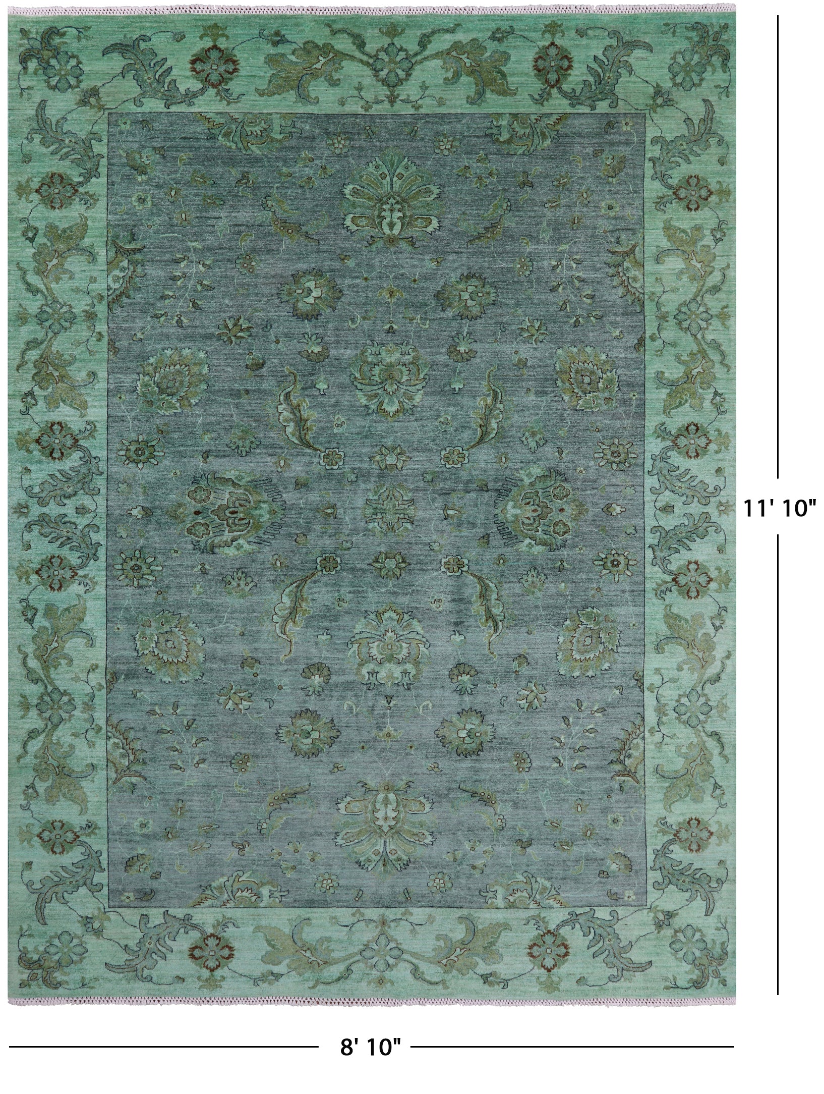 Green Full Pile Overdyed Handmade Wool Rug - 8' 10" X 11' 10" - Golden Nile