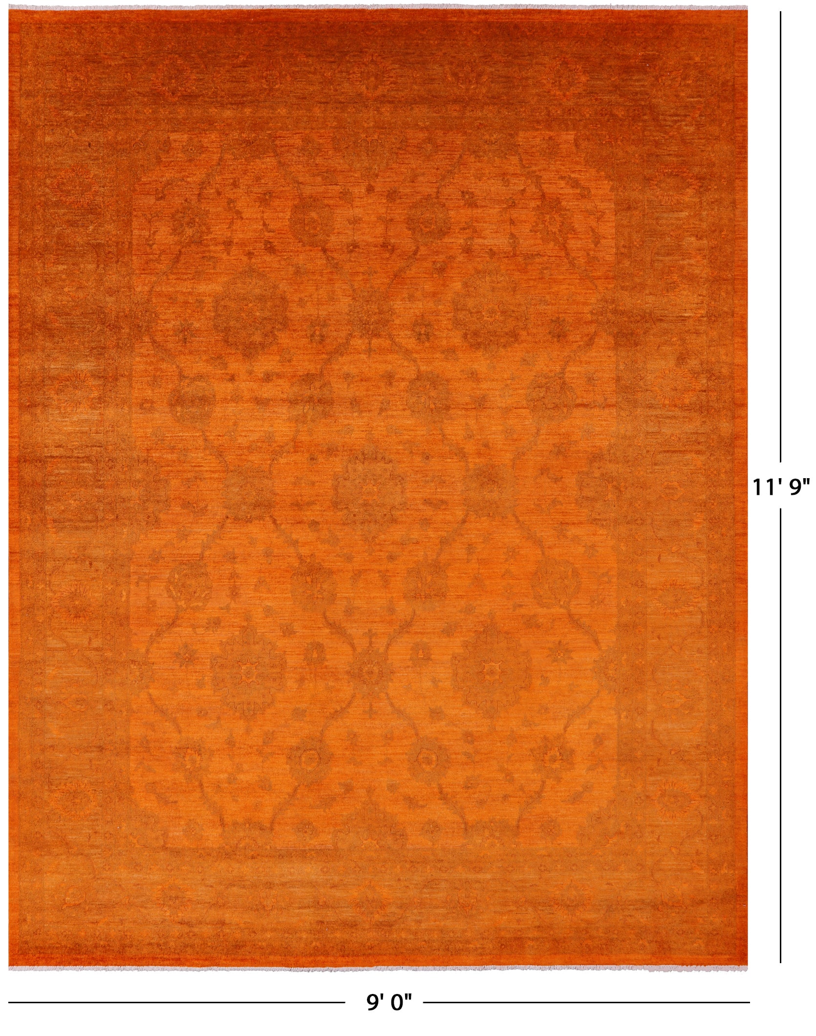 Orange Full Pile Overdyed Hand Knotted Wool Rug - 9' 0" X 11' 9" - Golden Nile