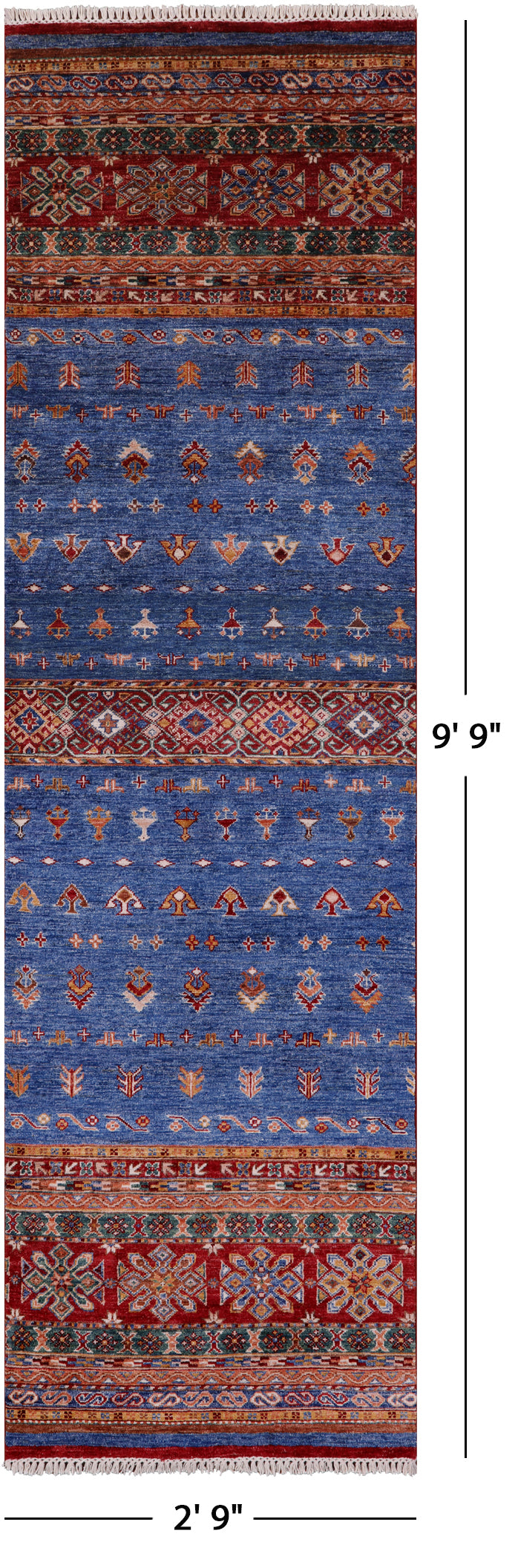 Blue Khorjin Persian Gabbeh Hand Knotted Wool Runner Rug - 2' 9" X 9' 9" - Golden Nile