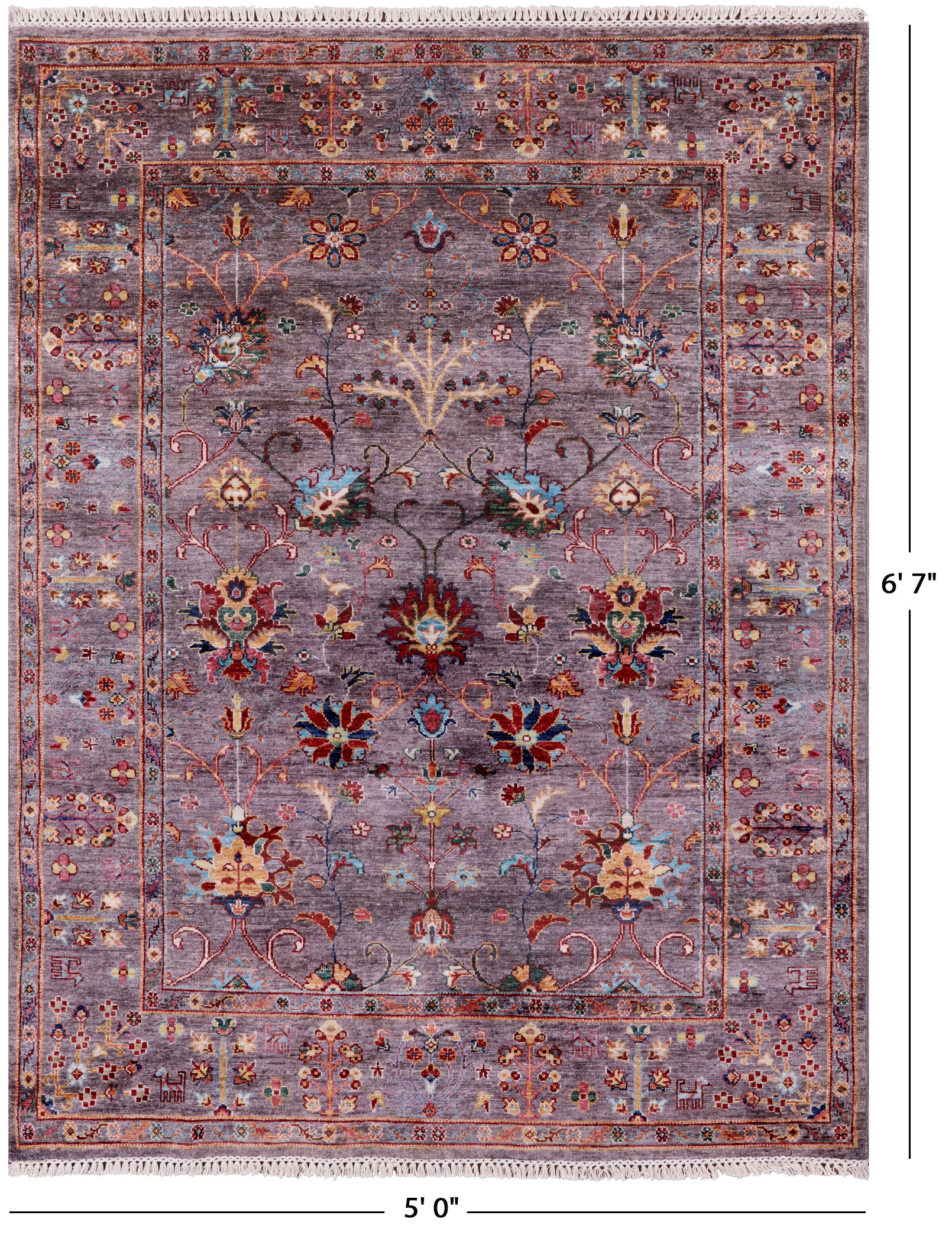 Peshawar Hand Knotted Wool Rug - 5' 0" X 6' 7" - Golden Nile