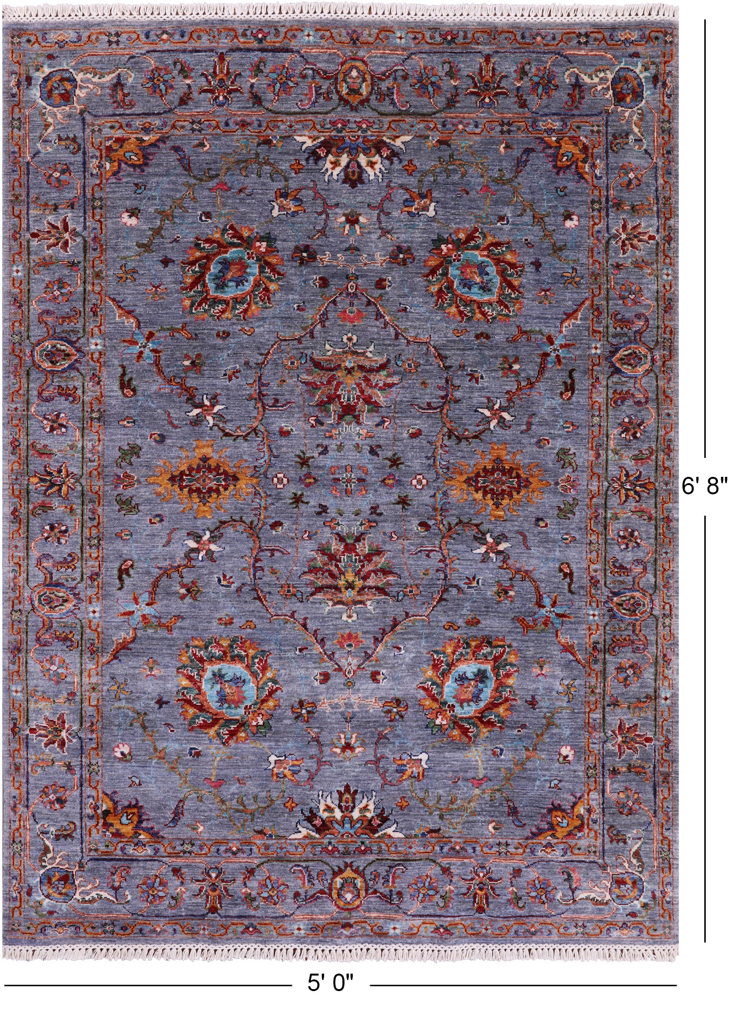 Peshawar Hand Knotted Wool Rug - 5' 0" X 6' 8" - Golden Nile
