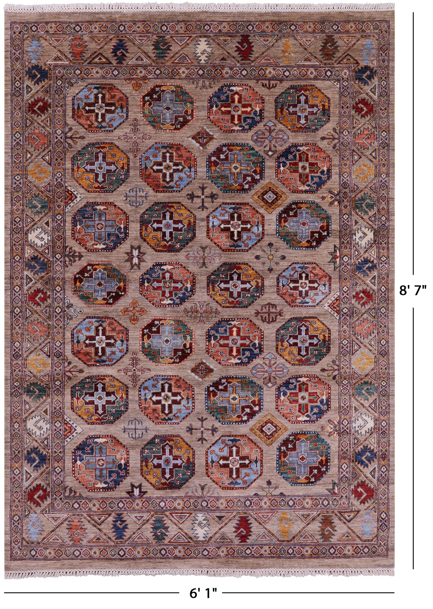 Turkmen Ersari Hand Knotted Wool Rug - 6' 1" X 8' 7" - Golden Nile