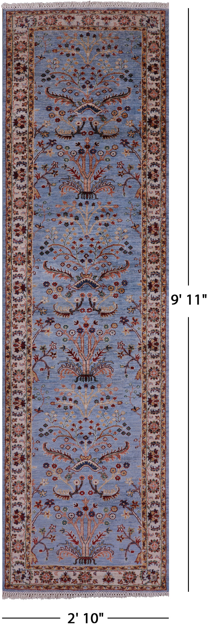 Blue Persian Tabriz Handmade Wool Runner Rug - 2' 10" X 9' 11" - Golden Nile