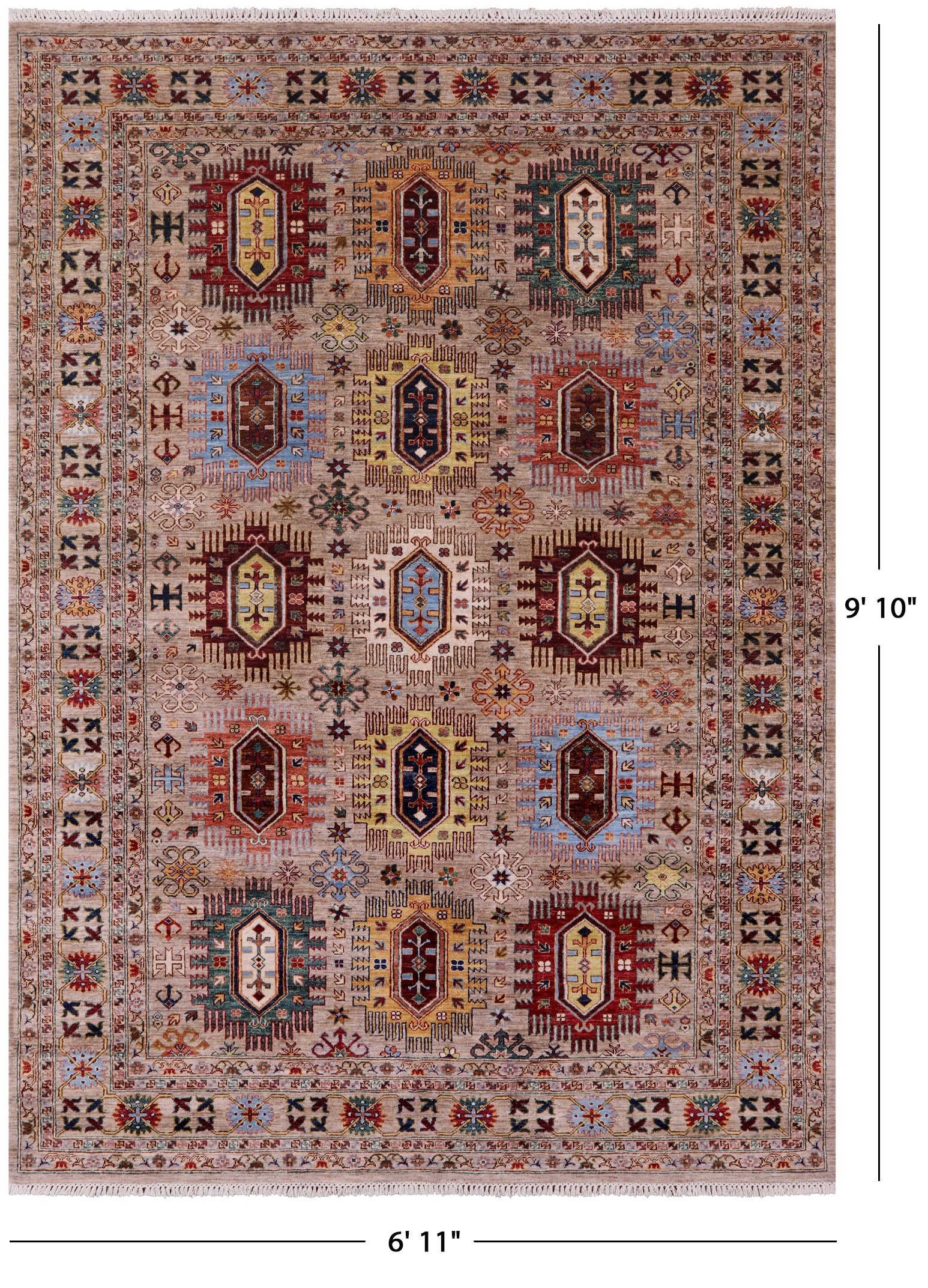 Turkmen Ersari Hand Knotted Wool Rug - 6' 11" X 9' 10" - Golden Nile