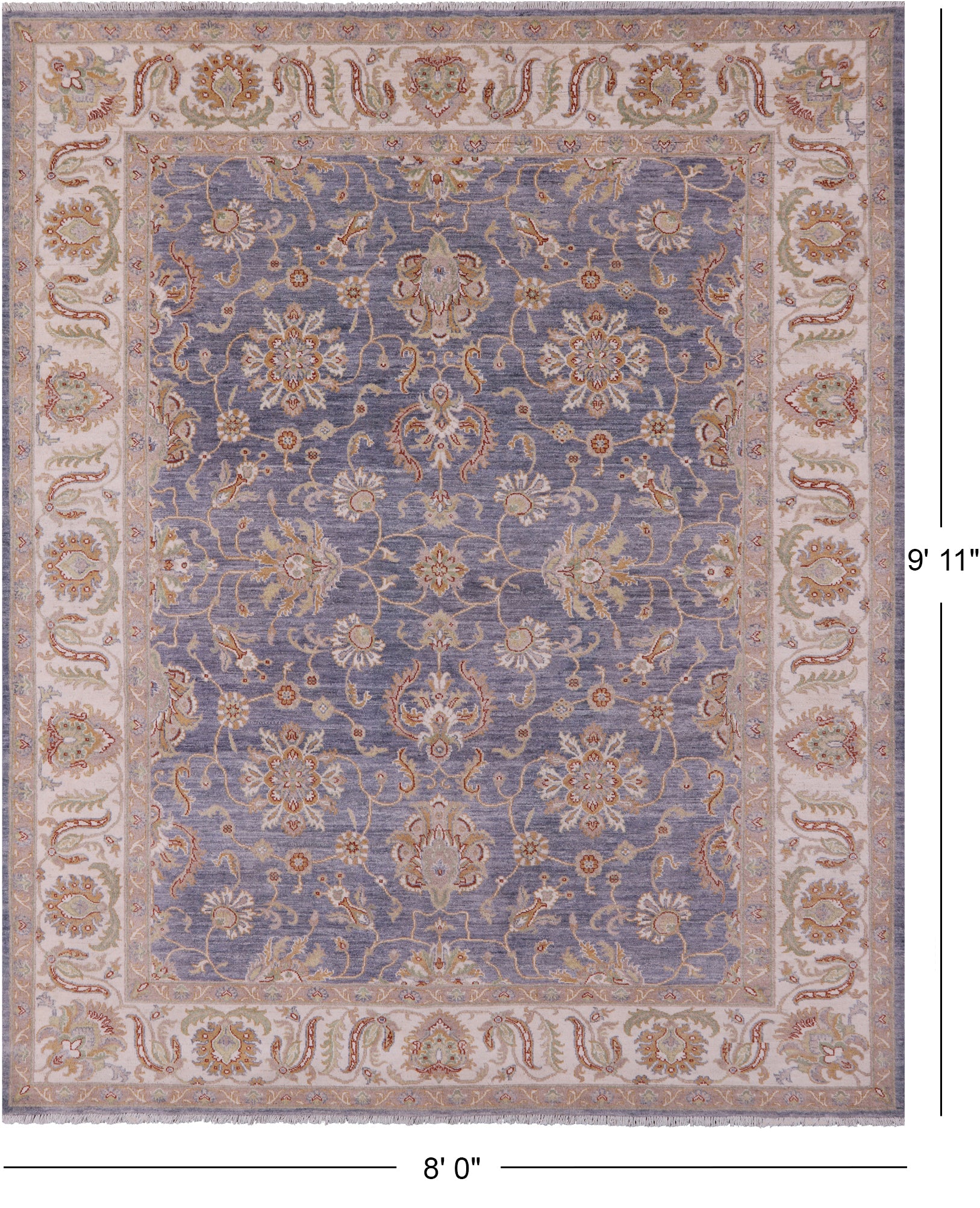 Blue Persian Tabriz Handmade Wool Rug - 6' 9" X 10' 1" - Golden Nile