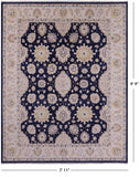 Blue Peshawar Hand Knotted Wool Rug - 7' 11" X 9' 9" - Golden Nile