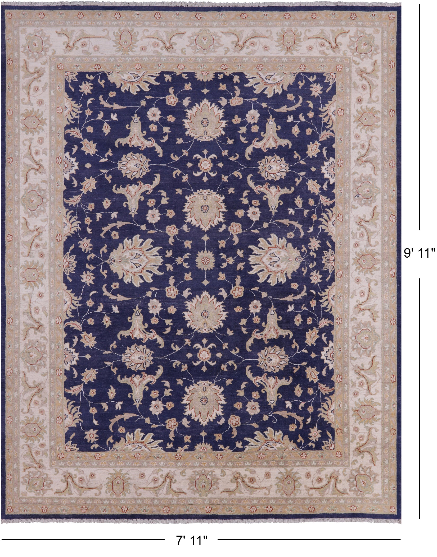 Blue Peshawar Hand Knotted Wool Rug - 7' 11" X 9' 11" - Golden Nile