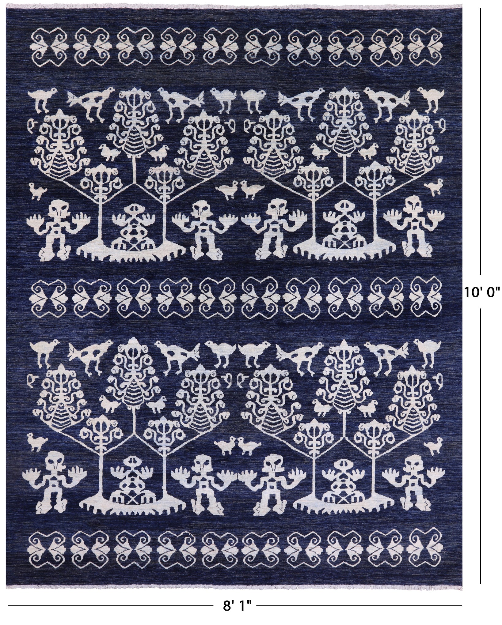 Blue Tribal Persian Gabbeh Handmade Wool Rug - 8' 1" X 10' 0" - Golden Nile